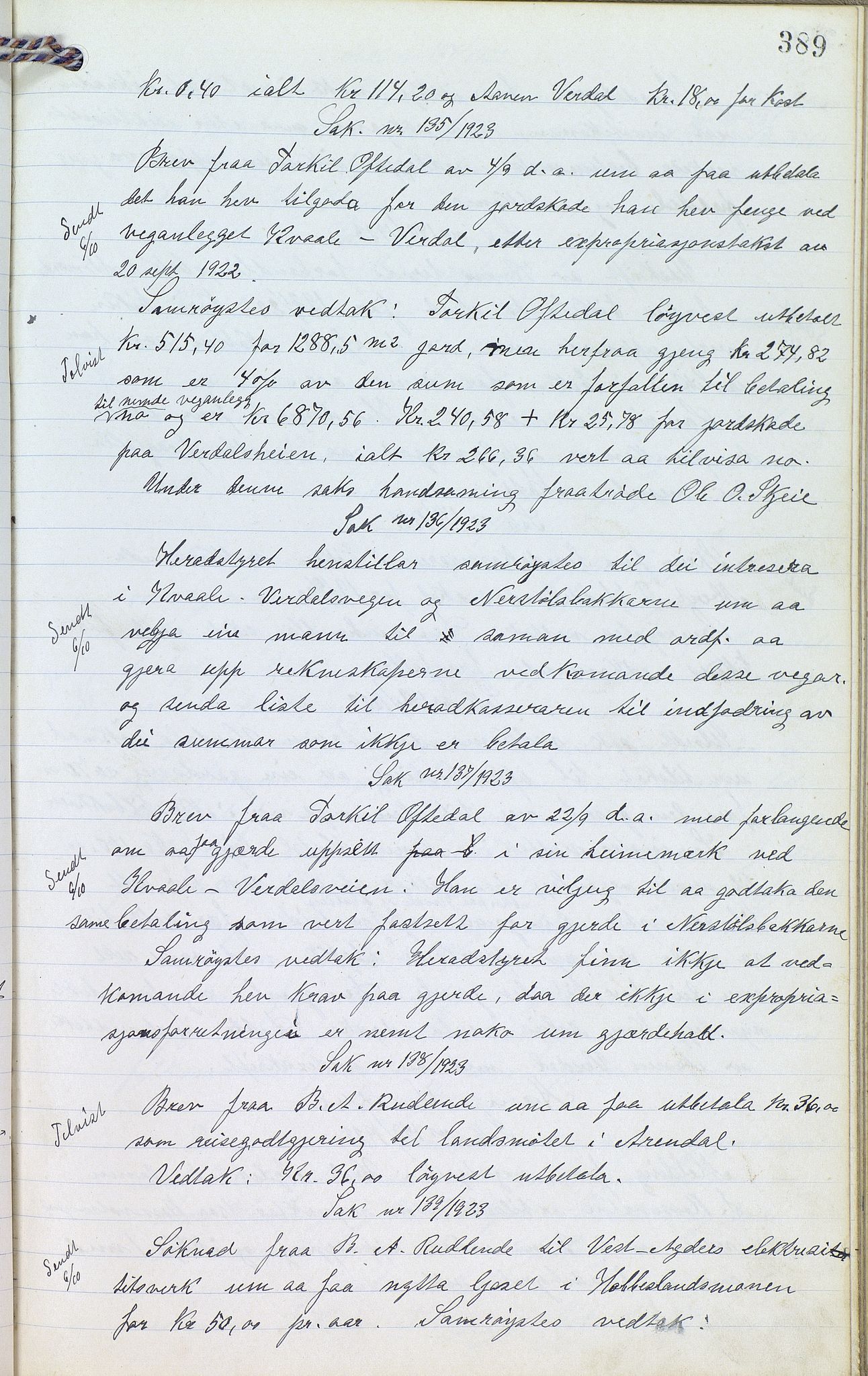 Eiken kommune - Formannskapet, ARKSOR/1034EI120/A/L0001: Møtebok, 1916-1925, p. 389