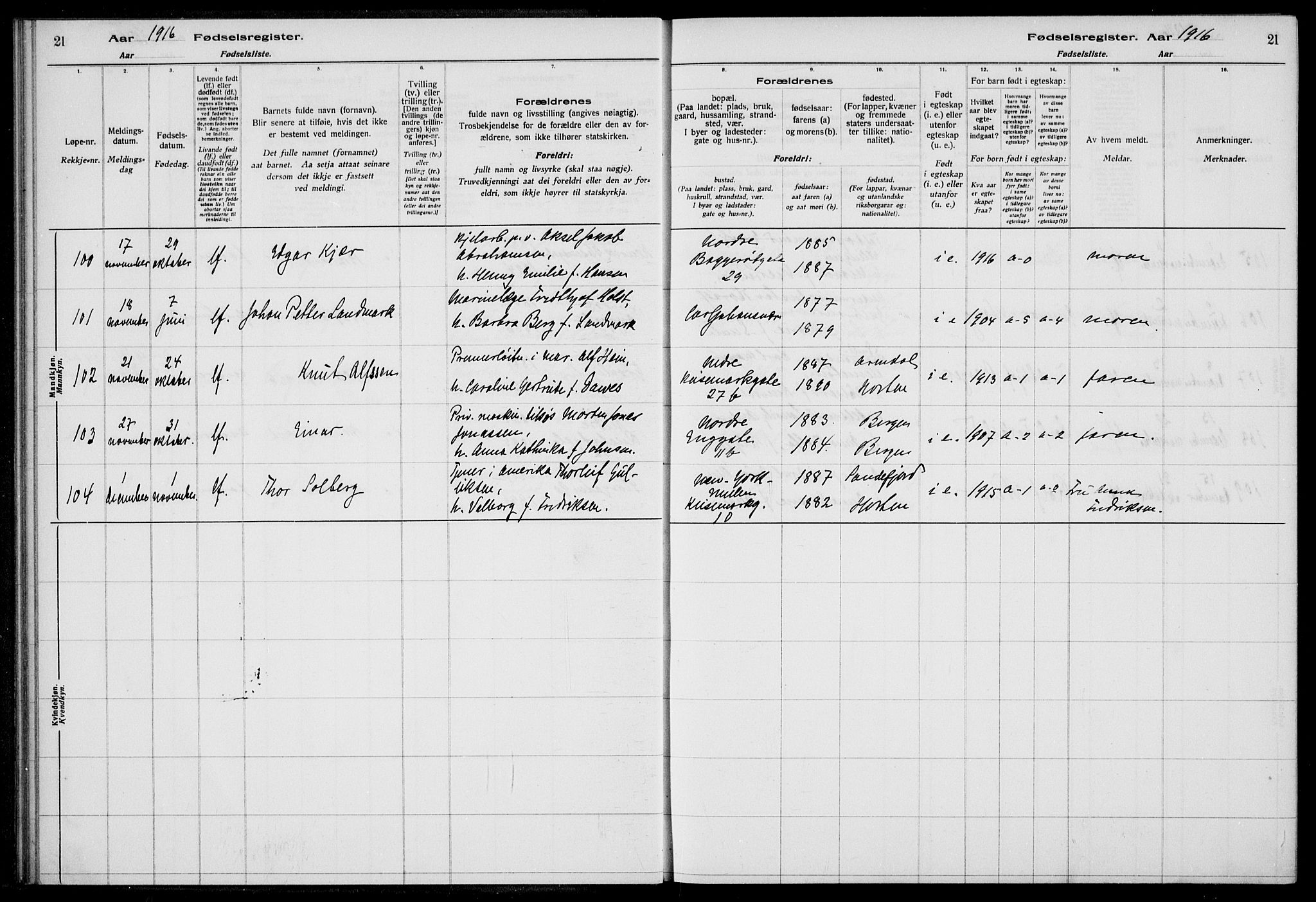 Horten kirkebøker, AV/SAKO-A-348/J/Ja/L0001: Birth register no. 1, 1916-1923, p. 21