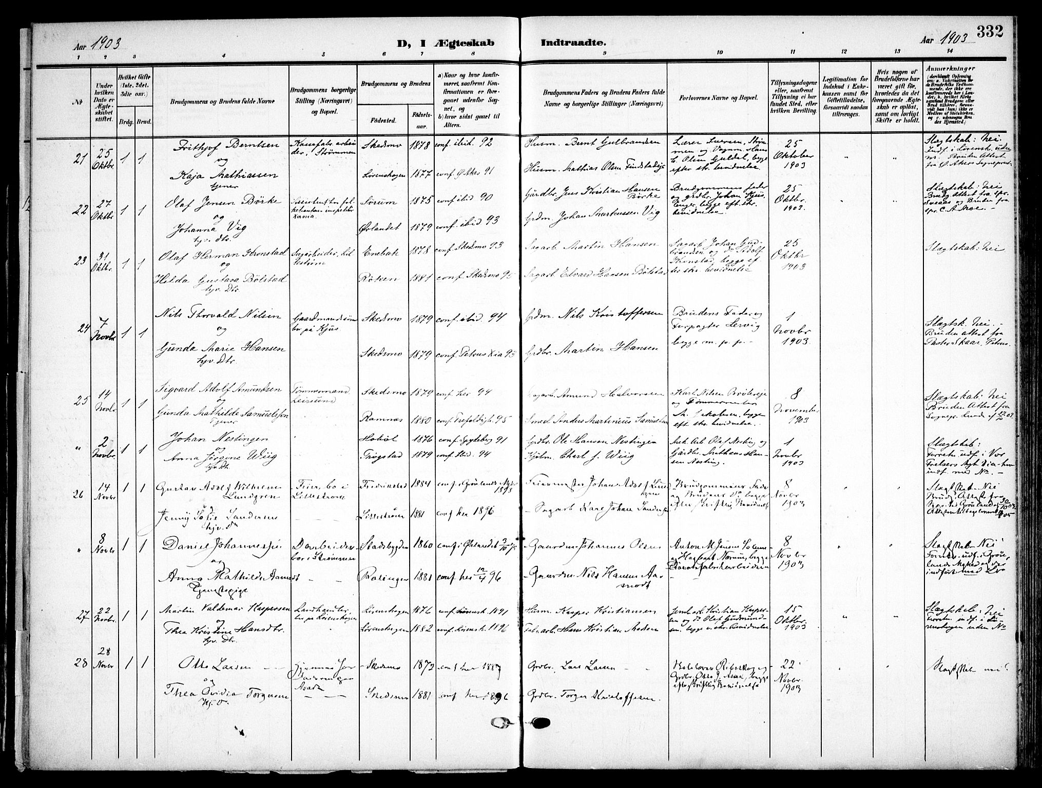 Skedsmo prestekontor Kirkebøker, SAO/A-10033a/F/Fa/L0015: Parish register (official) no. I 15, 1902-1917, p. 332