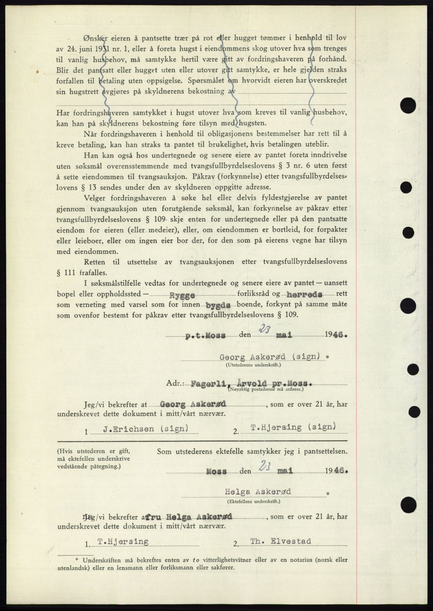 Moss sorenskriveri, SAO/A-10168: Mortgage book no. B15, 1946-1946, Diary no: : 1098/1946