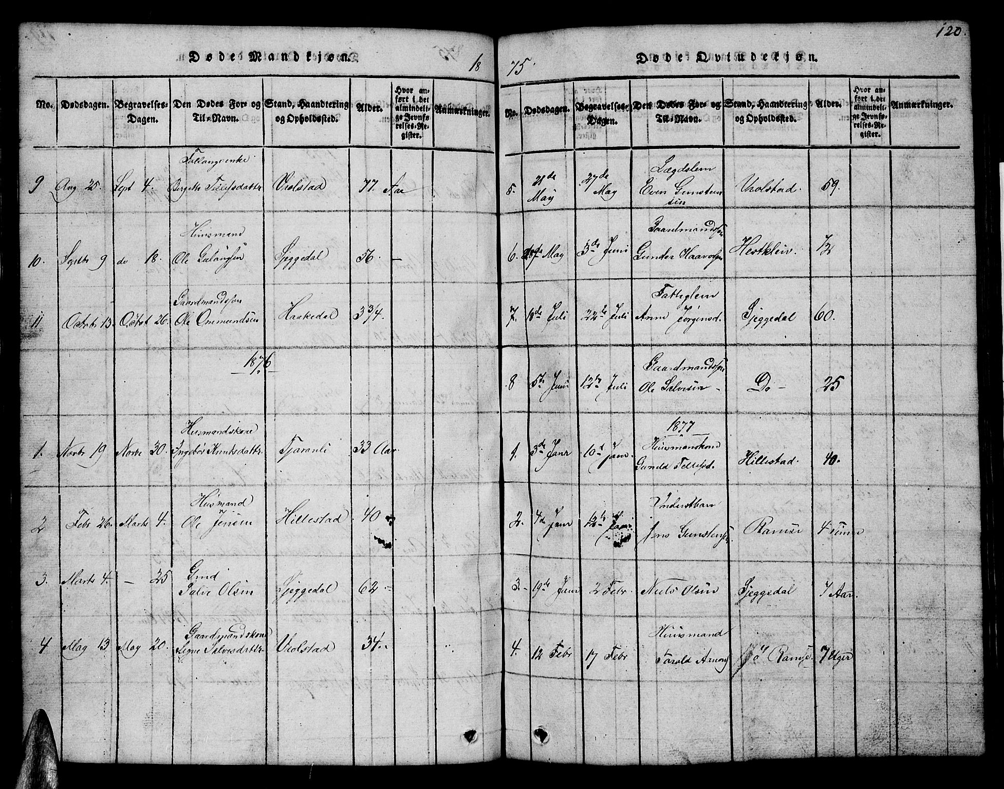 Åmli sokneprestkontor, SAK/1111-0050/F/Fb/Fbb/L0001: Parish register (copy) no. B 1, 1816-1889, p. 120