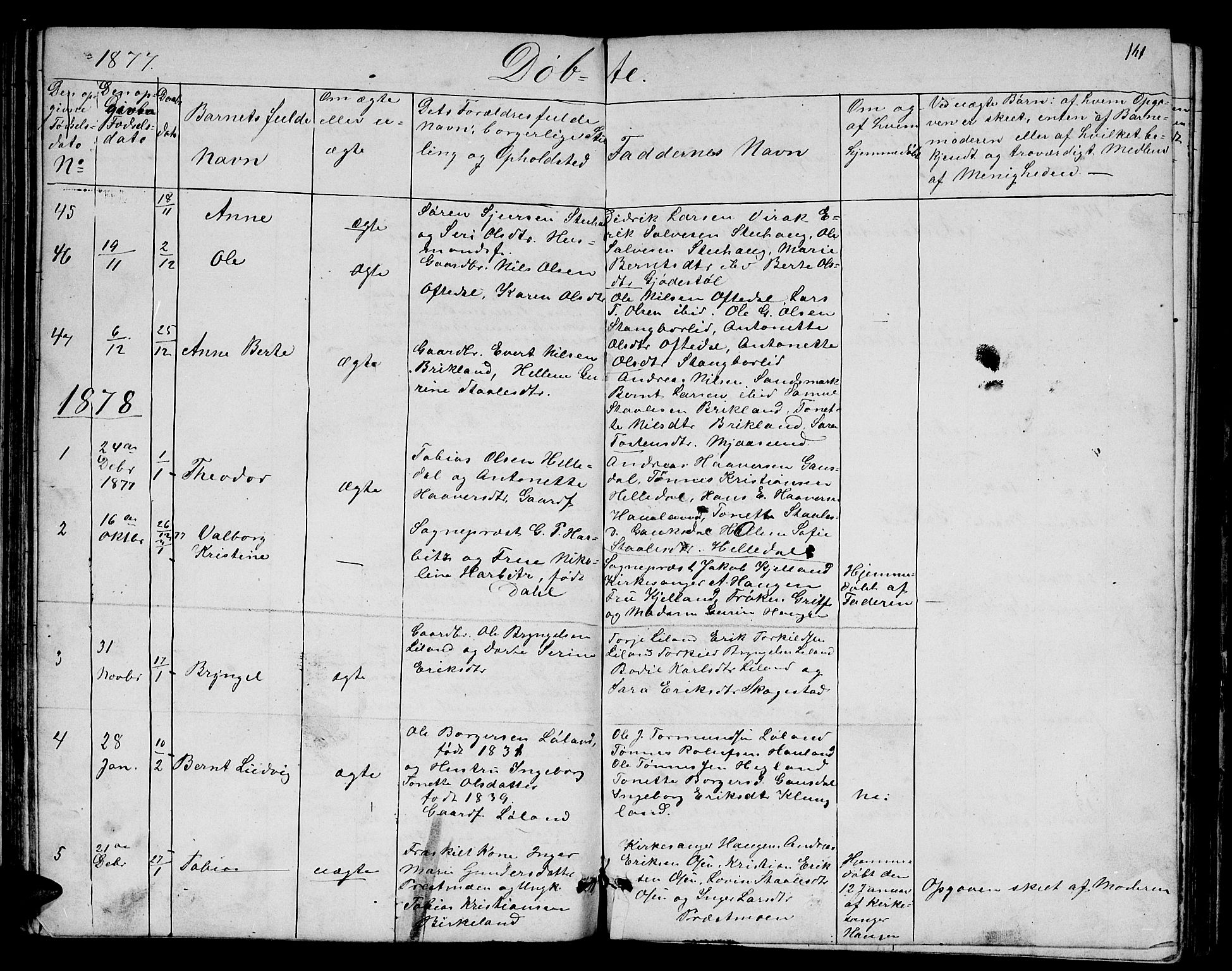 Bakke sokneprestkontor, SAK/1111-0002/F/Fb/Fba/L0001: Parish register (copy) no. B 1, 1849-1879, p. 141