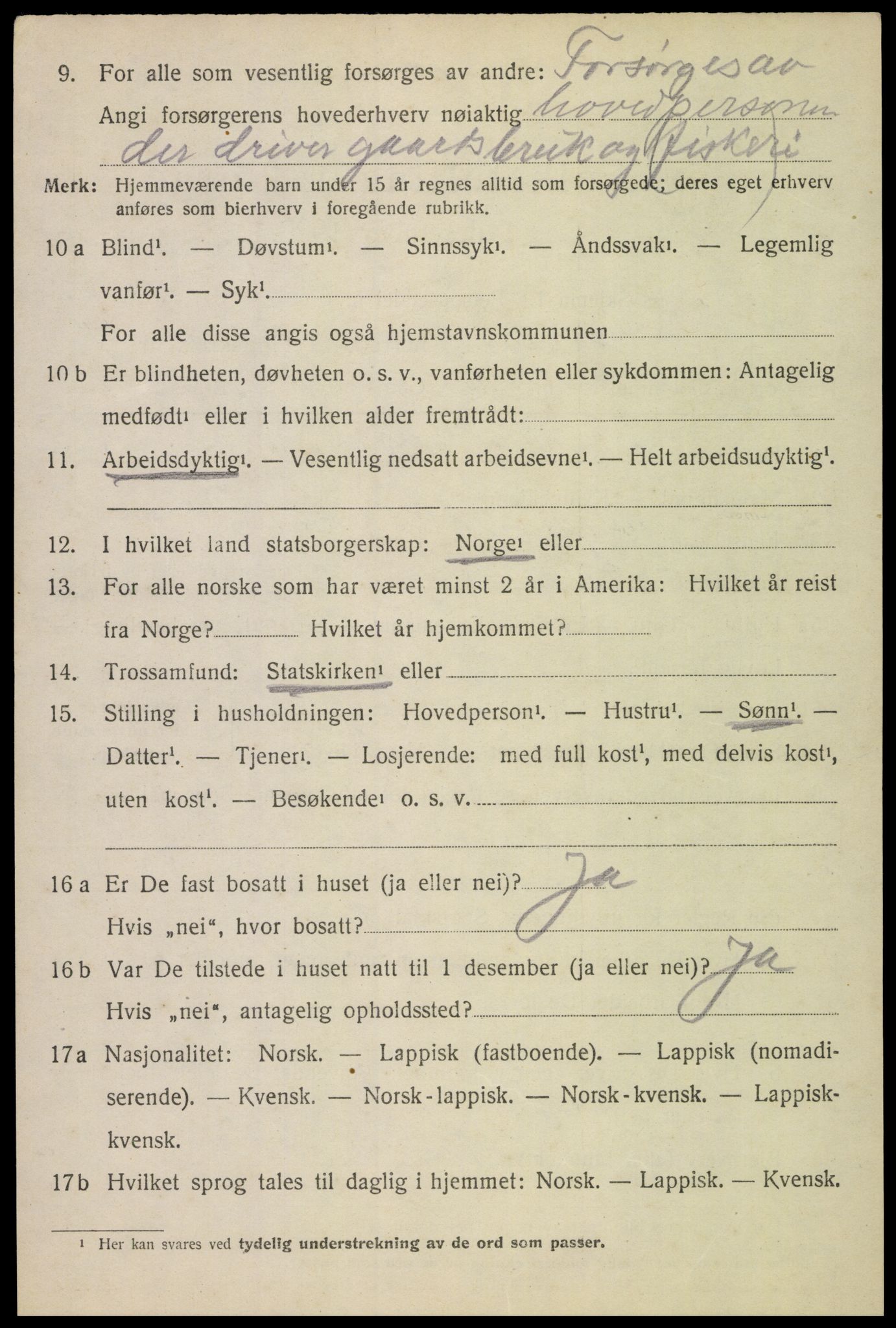 SAT, 1920 census for Gimsøy, 1920, p. 2516