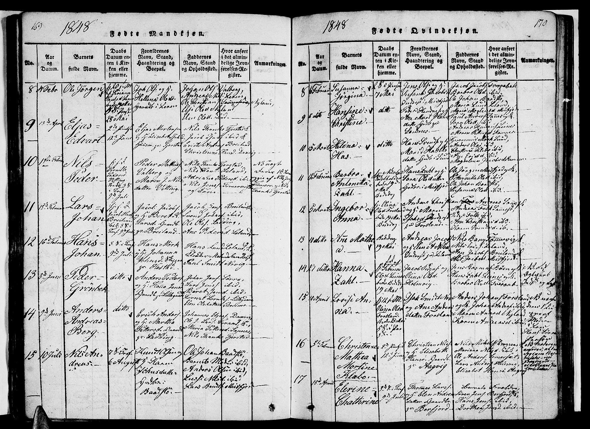 Ministerialprotokoller, klokkerbøker og fødselsregistre - Nordland, AV/SAT-A-1459/831/L0474: Parish register (copy) no. 831C01, 1820-1850, p. 169-170