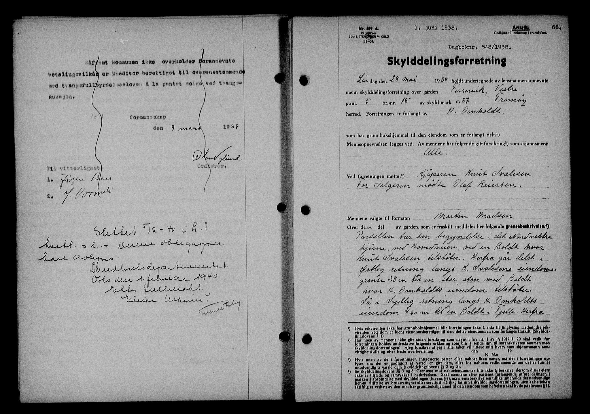 Nedenes sorenskriveri, SAK/1221-0006/G/Gb/Gba/L0045: Mortgage book no. 41, 1938-1938, Diary no: : 548/1938