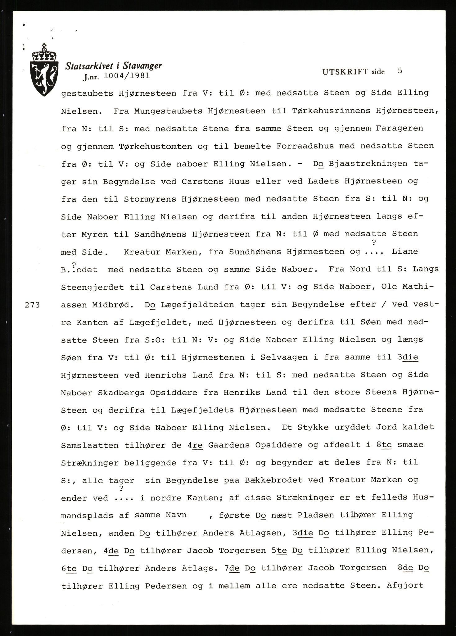 Statsarkivet i Stavanger, AV/SAST-A-101971/03/Y/Yj/L0073: Avskrifter sortert etter gårdsnavn: Sandstøl ytre - Selland, 1750-1930, p. 320