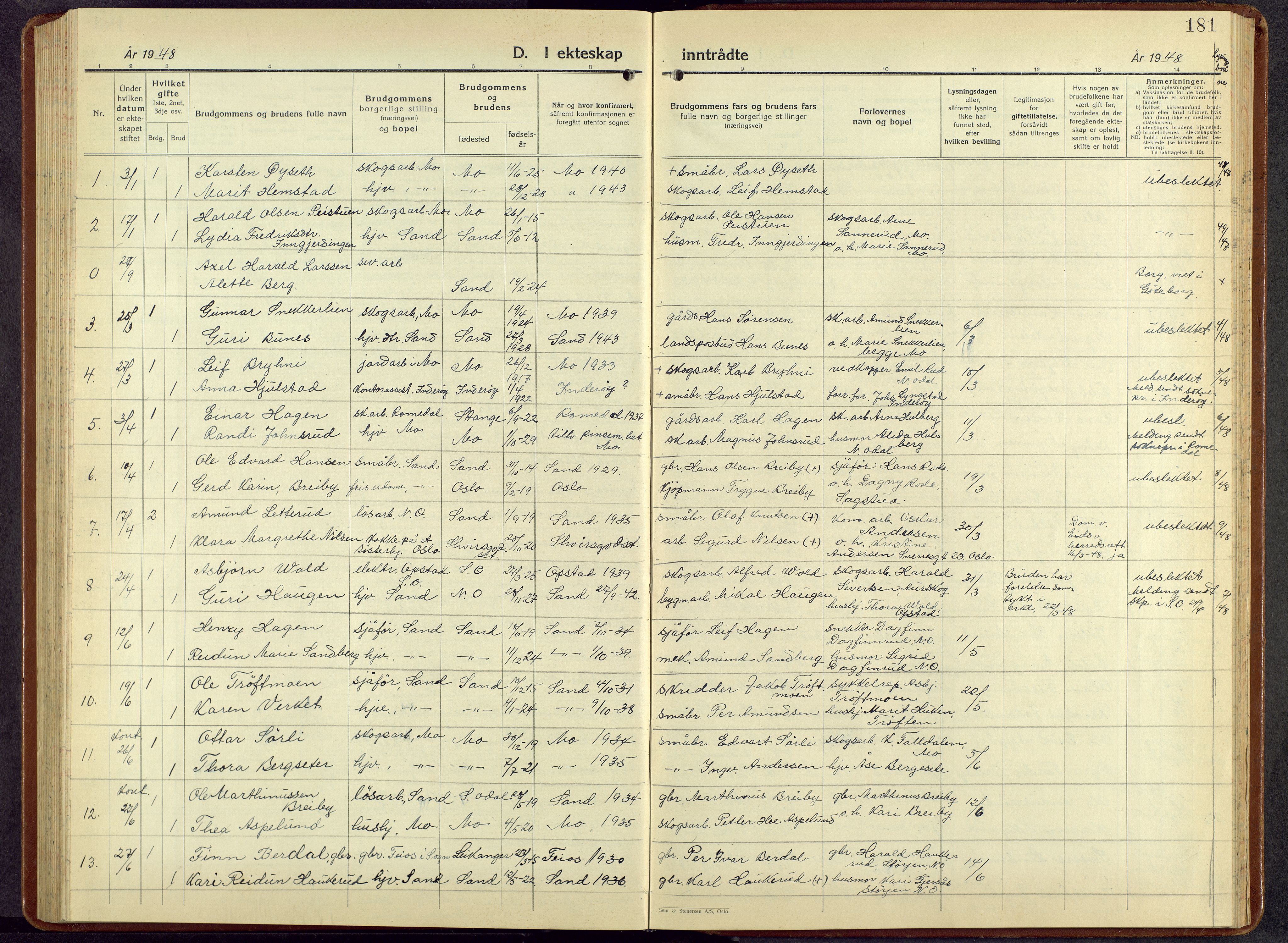 Nord-Odal prestekontor, AV/SAH-PREST-032/H/Ha/Hab/L0007: Parish register (copy) no. 7, 1939-1957, p. 181