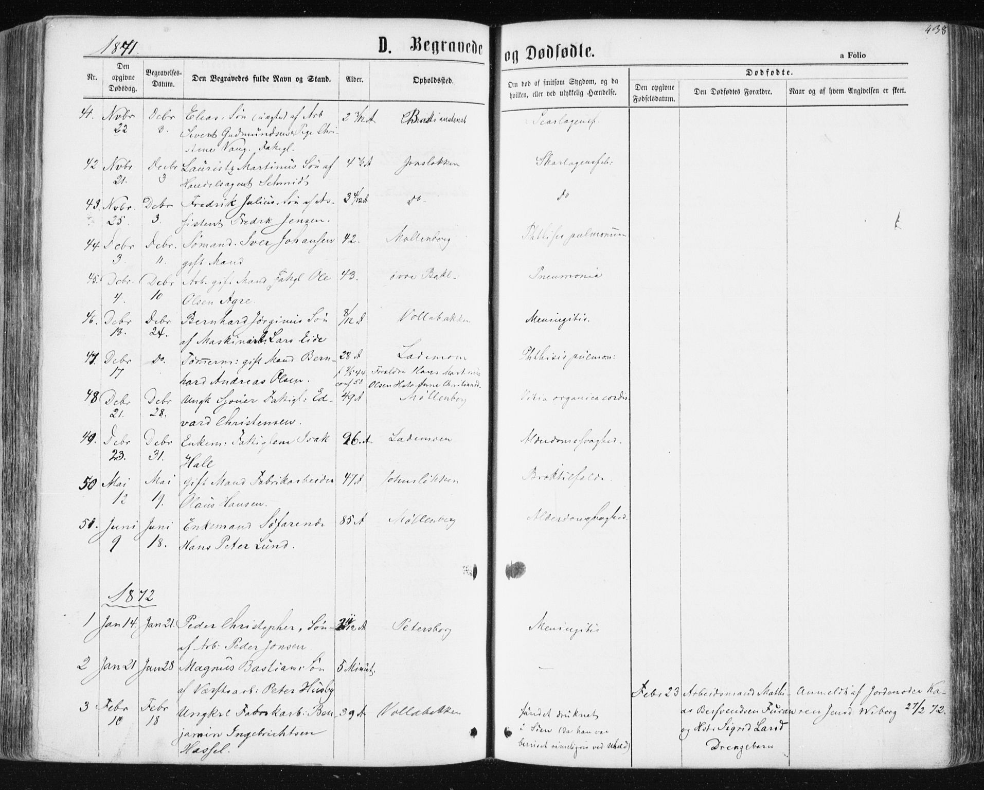 Ministerialprotokoller, klokkerbøker og fødselsregistre - Sør-Trøndelag, SAT/A-1456/604/L0186: Parish register (official) no. 604A07, 1866-1877, p. 438