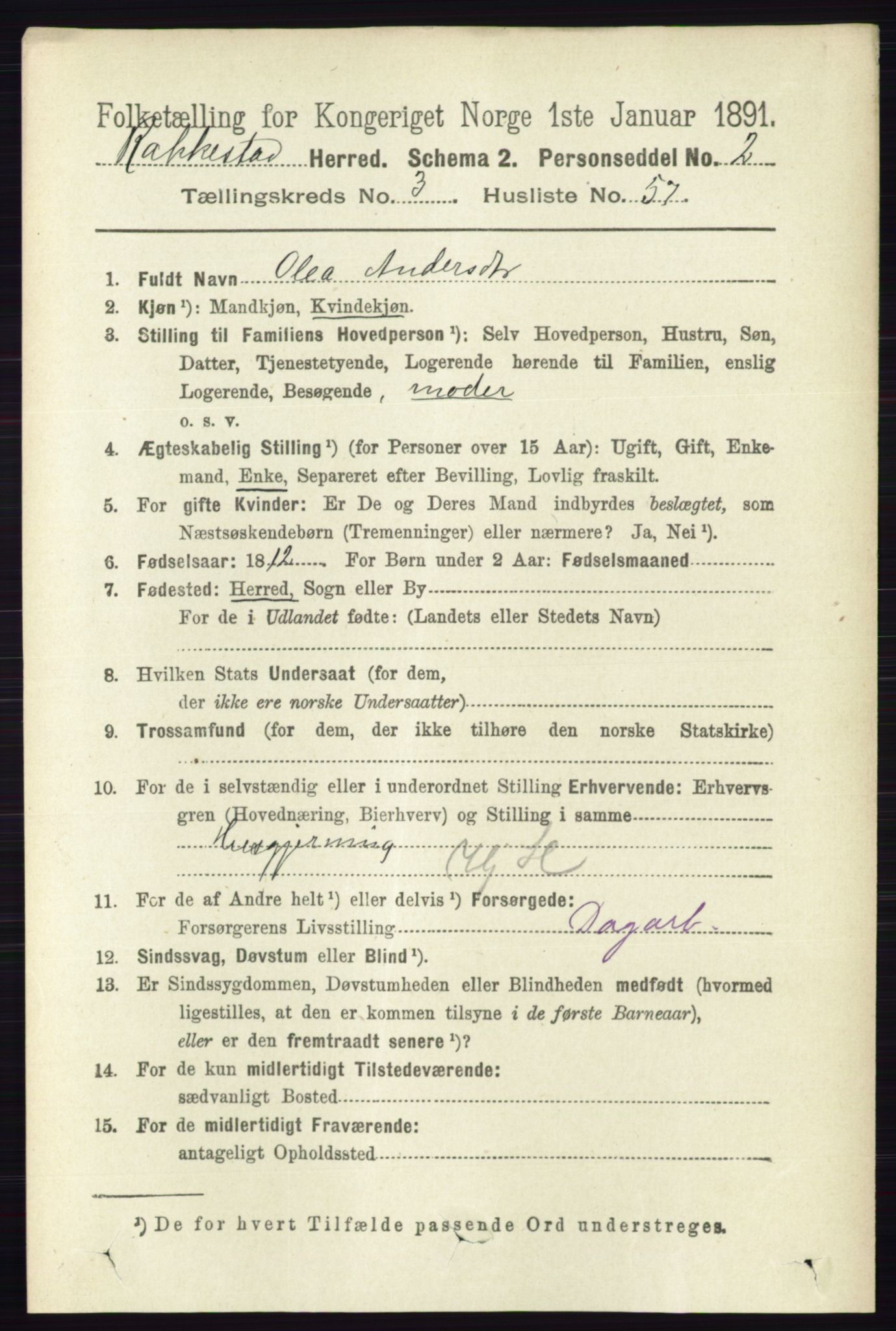 RA, 1891 census for 0128 Rakkestad, 1891, p. 1682