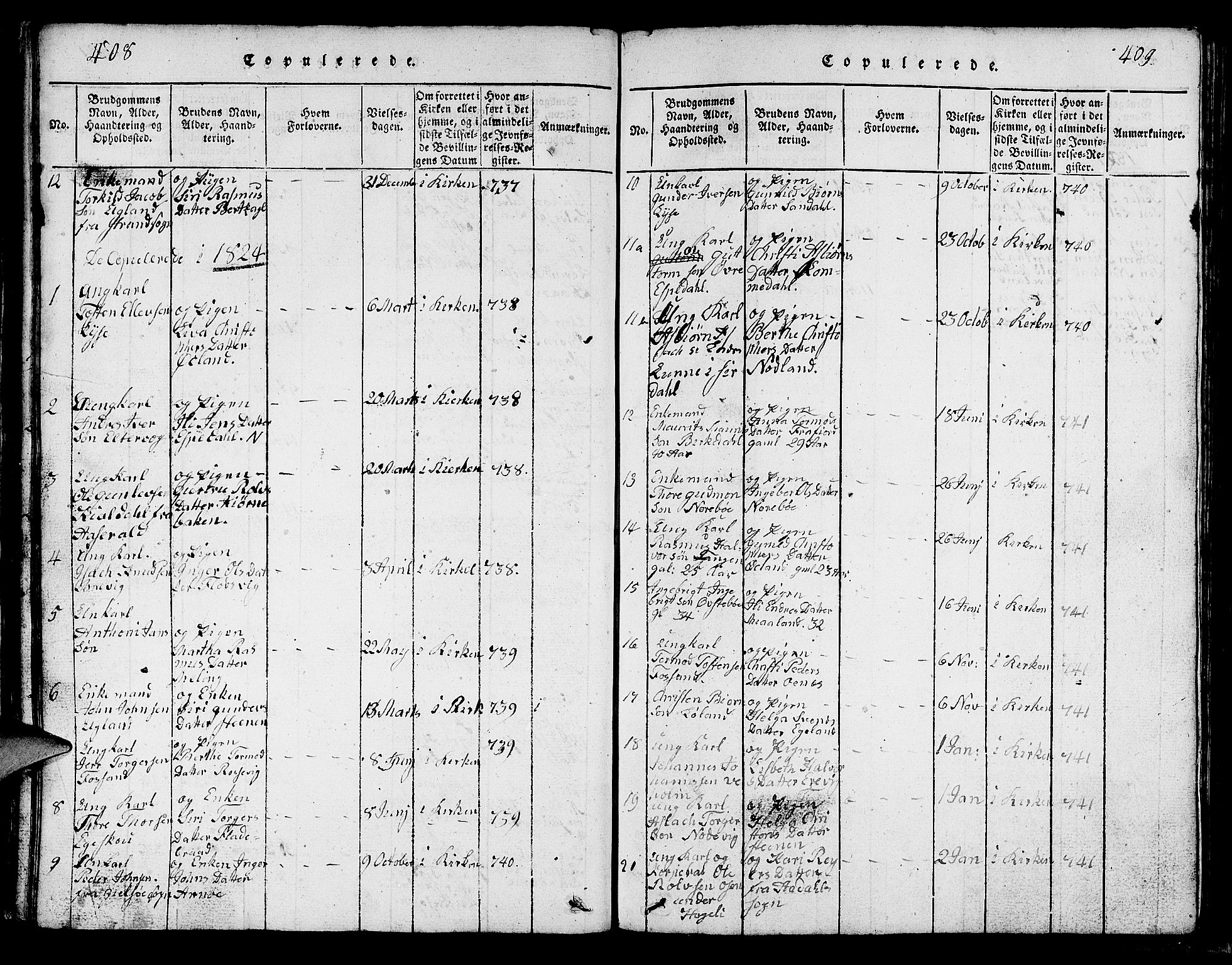 Strand sokneprestkontor, SAST/A-101828/H/Ha/Hab/L0002: Parish register (copy) no. B 2, 1816-1854, p. 408-409