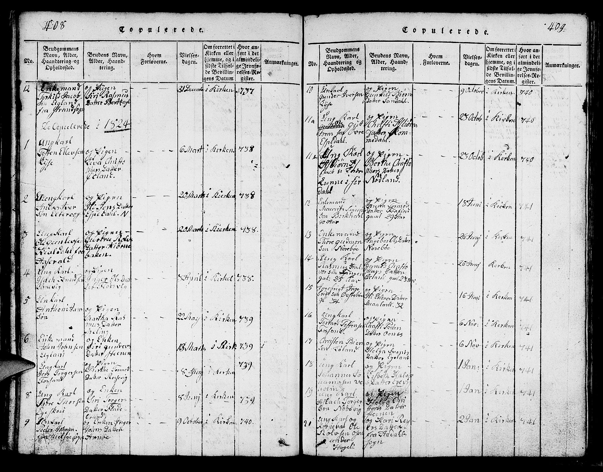 Strand sokneprestkontor, AV/SAST-A-101828/H/Ha/Hab/L0002: Parish register (copy) no. B 2, 1816-1854, p. 408-409