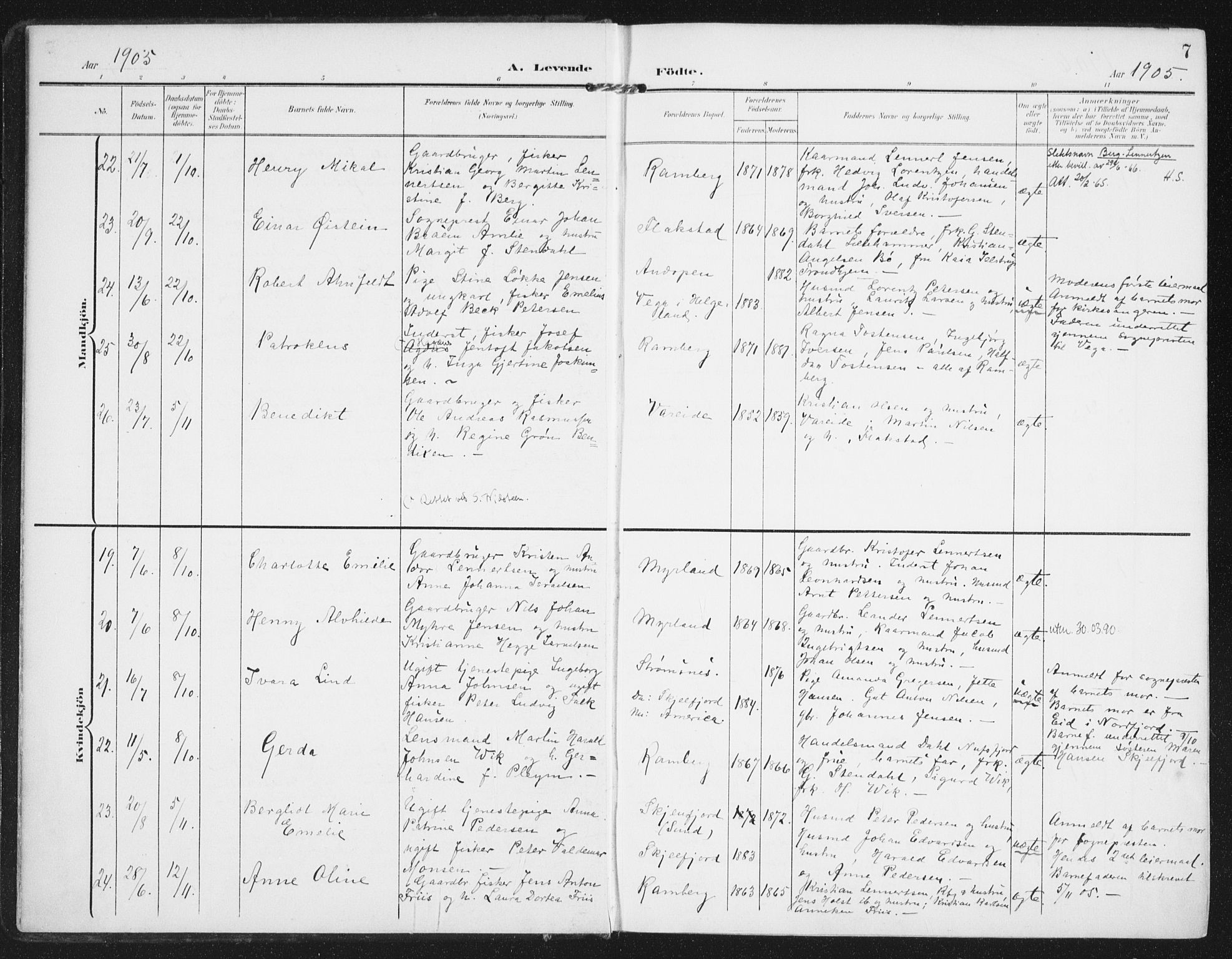 Ministerialprotokoller, klokkerbøker og fødselsregistre - Nordland, SAT/A-1459/885/L1206: Parish register (official) no. 885A07, 1905-1915, p. 7