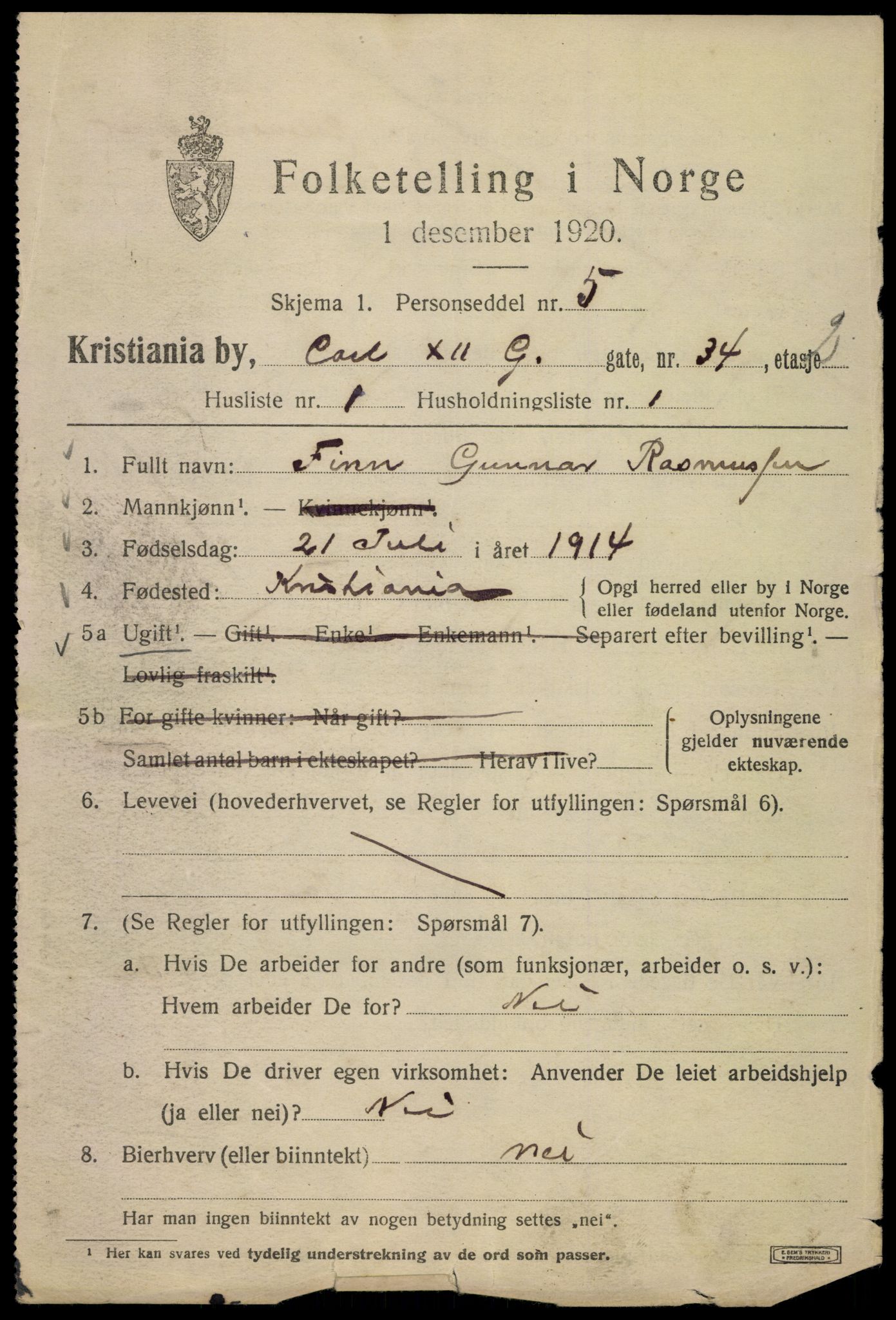 SAO, 1920 census for Kristiania, 1920, p. 329987