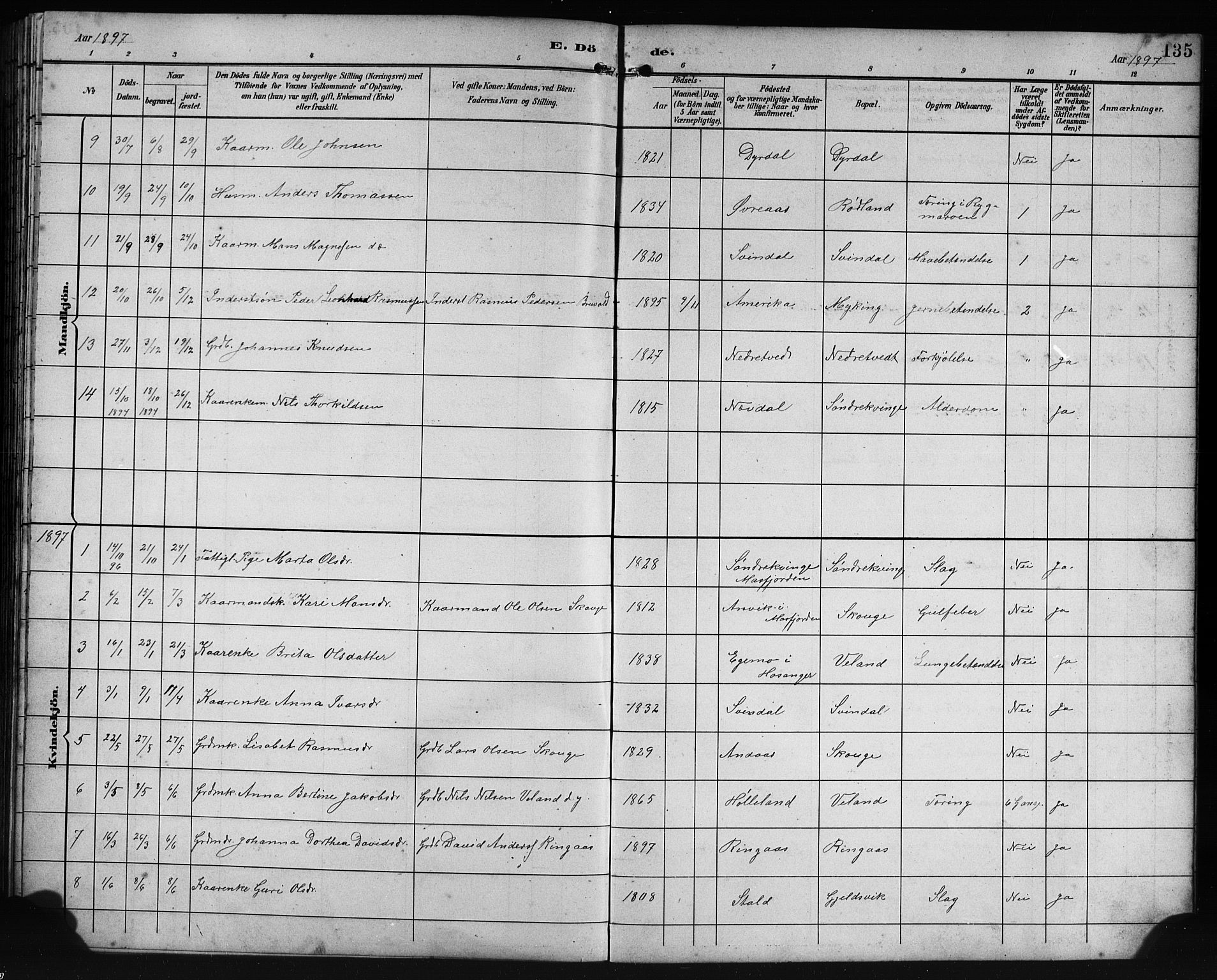 Lindås Sokneprestembete, SAB/A-76701/H/Hab: Parish register (copy) no. E 3, 1892-1905, p. 135