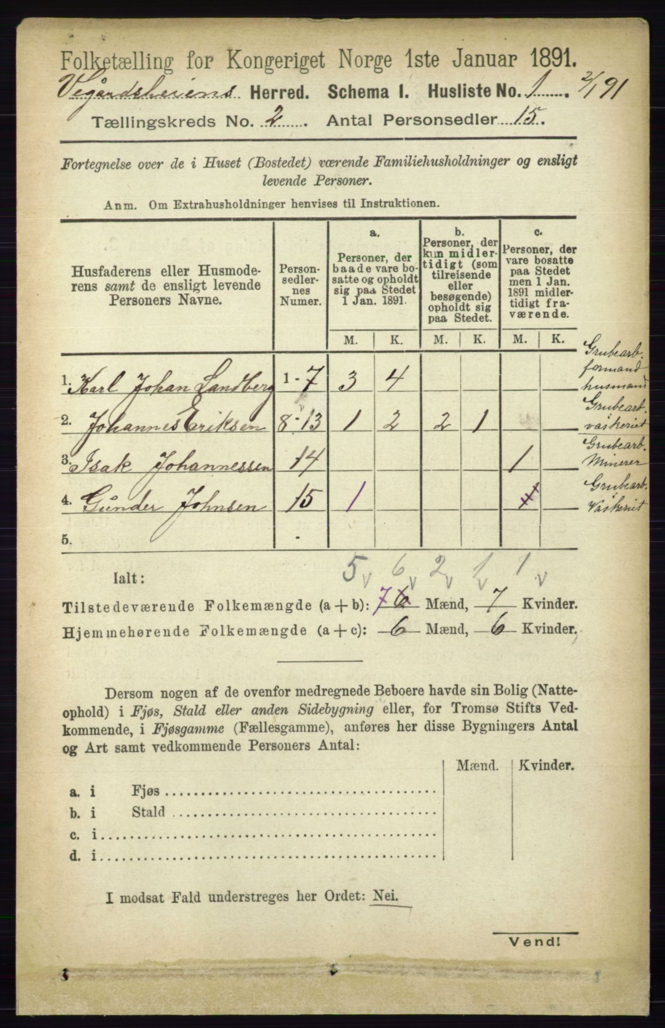 RA, 1891 census for 0912 Vegårshei, 1891, p. 323