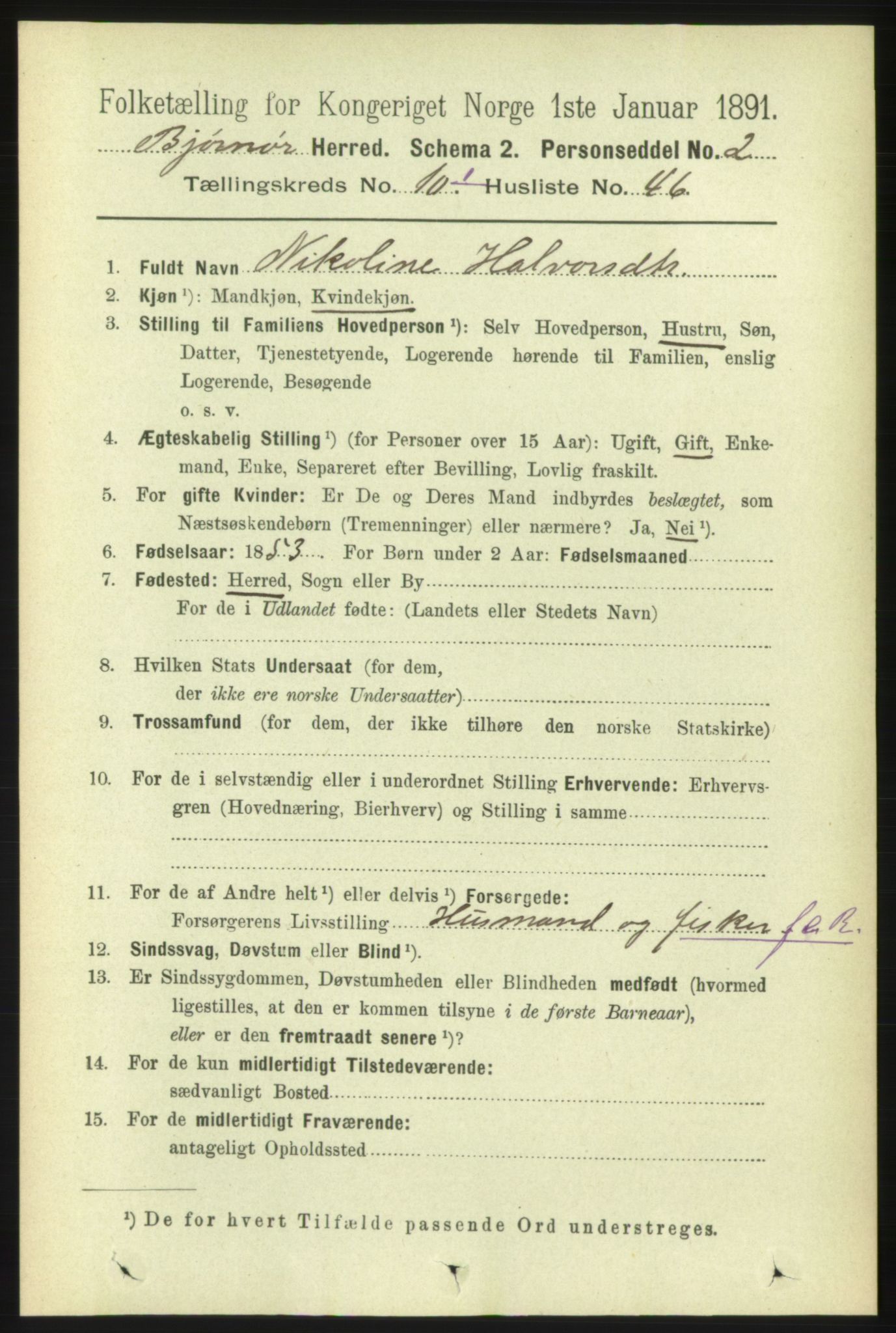 RA, 1891 census for 1632 Bjørnør, 1891, p. 4439