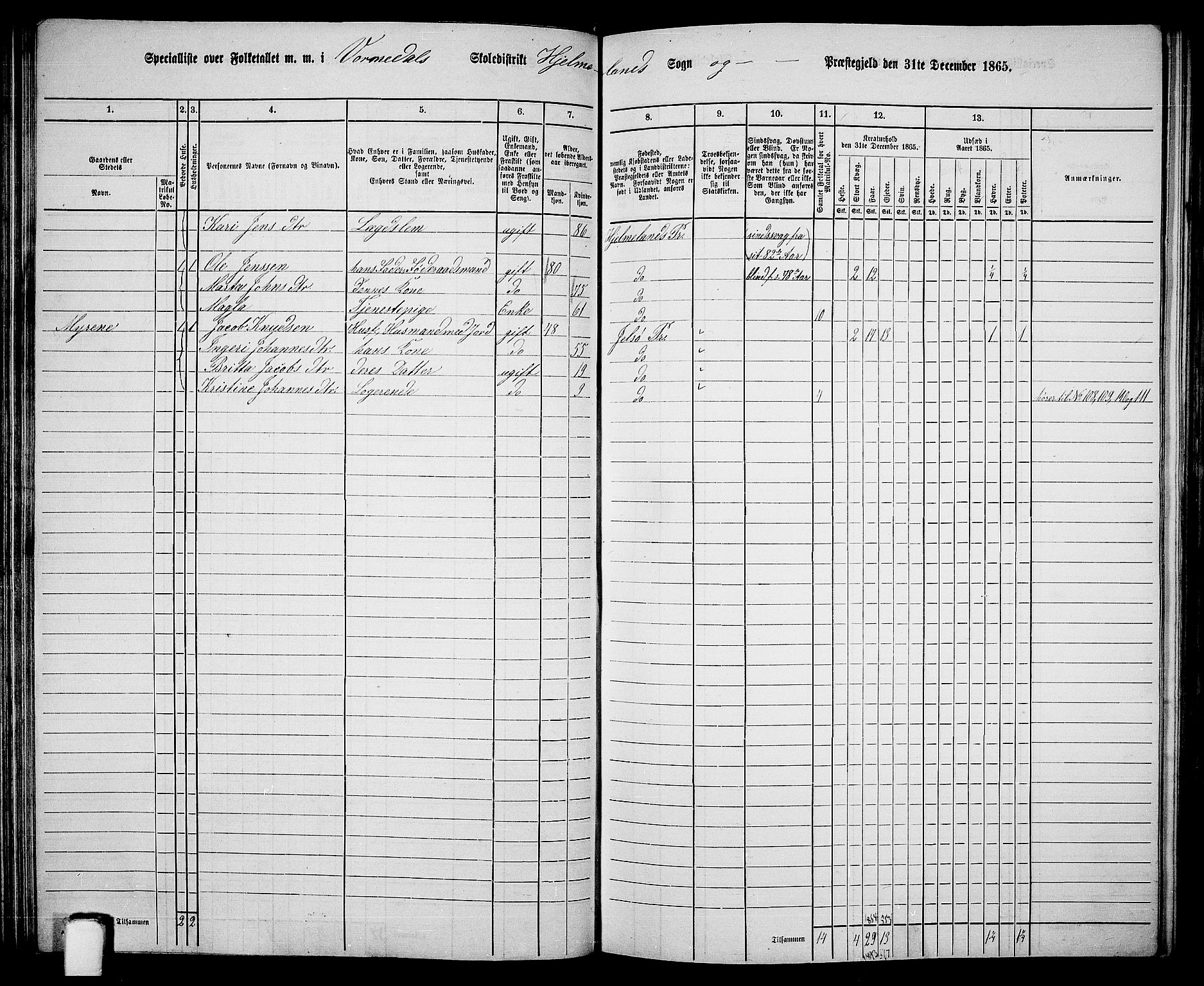 RA, 1865 census for Hjelmeland, 1865, p. 72