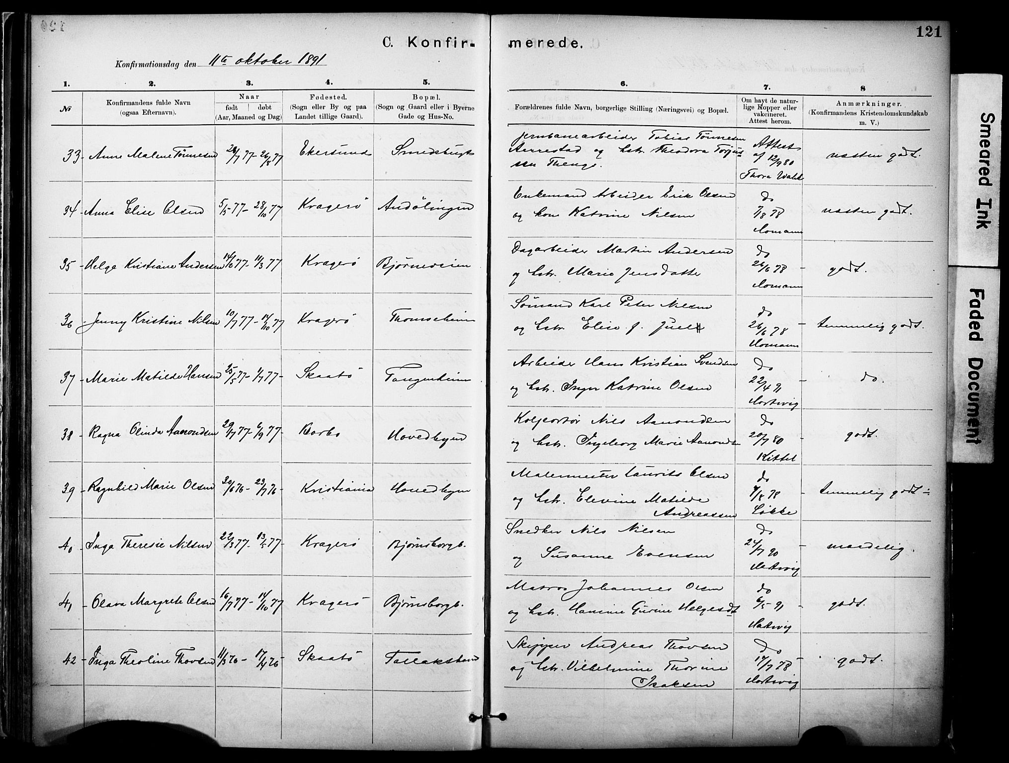 Kragerø kirkebøker, SAKO/A-278/F/Fa/L0012: Parish register (official) no. 12, 1880-1904, p. 121