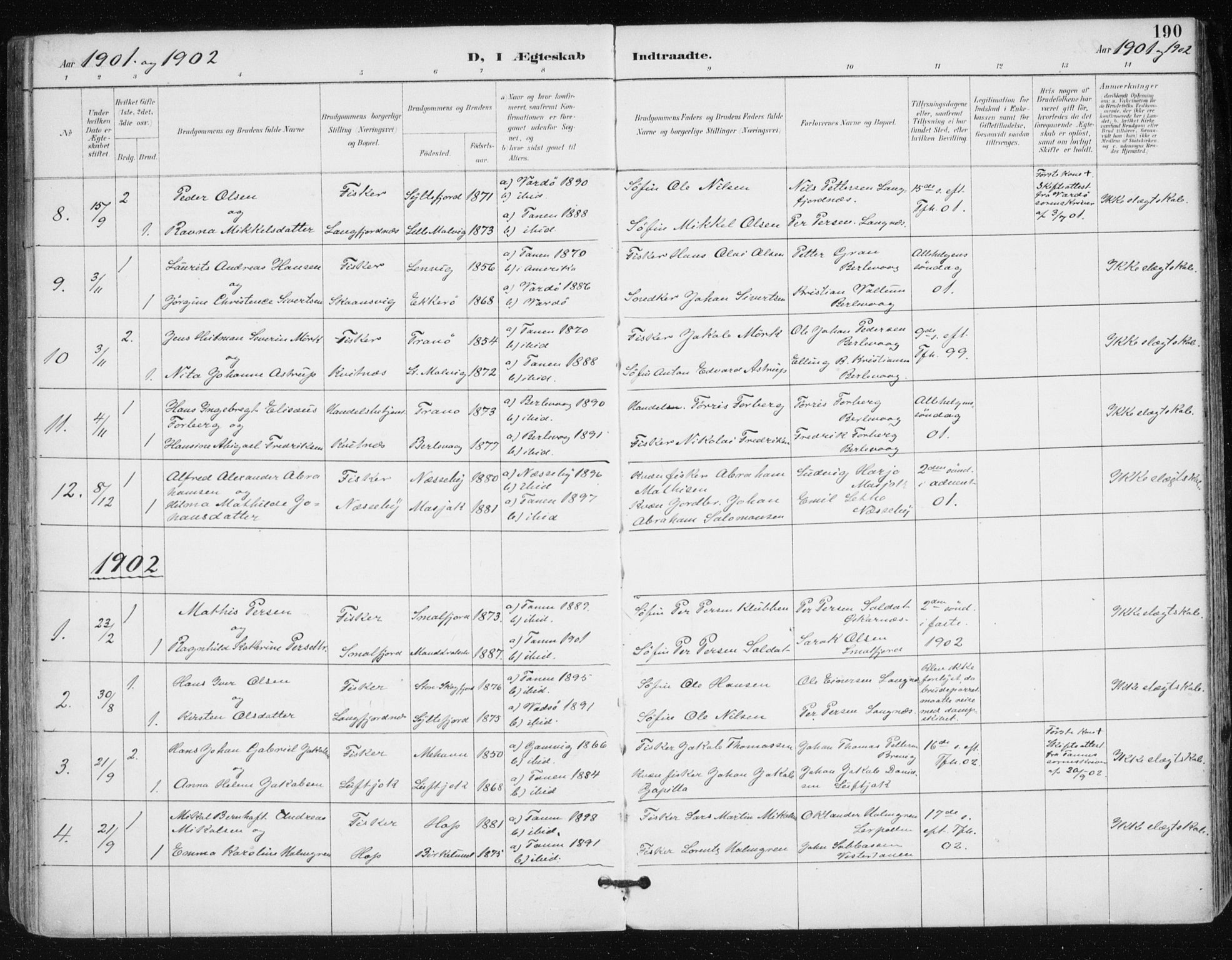 Tana sokneprestkontor, SATØ/S-1334/H/Ha/L0005kirke: Parish register (official) no. 5, 1891-1903, p. 190