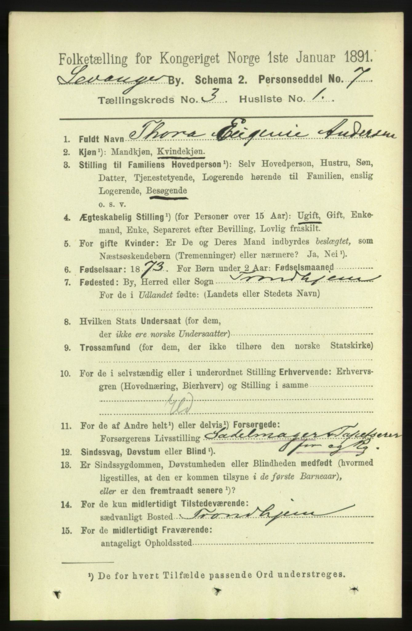 RA, 1891 census for 1701 Levanger, 1891, p. 956