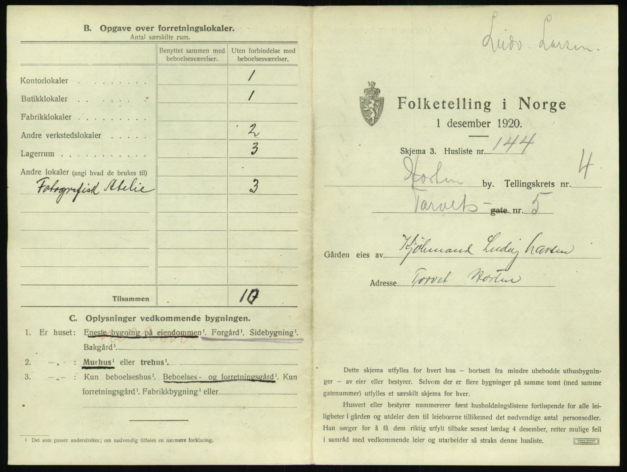 SAKO, 1920 census for Horten, 1920, p. 1507
