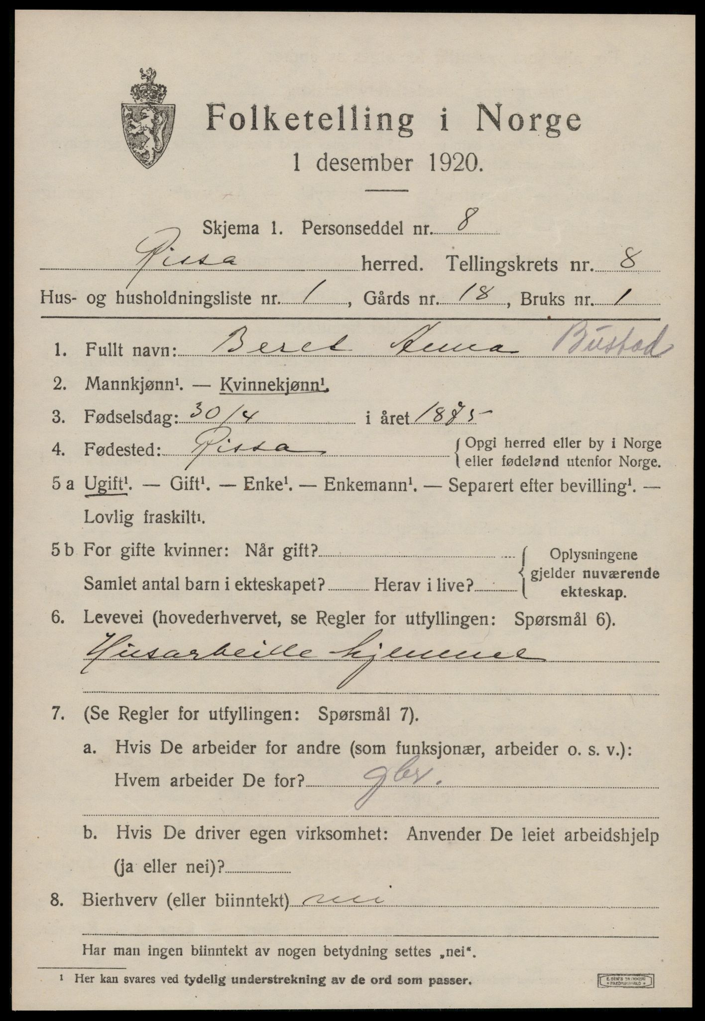 SAT, 1920 census for Rissa, 1920, p. 5475