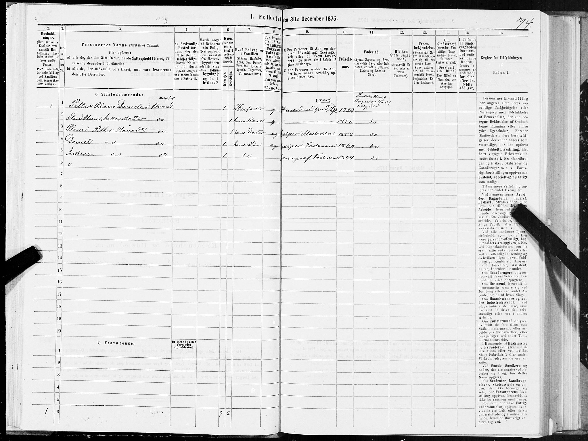 SAT, 1875 census for 1718P Leksvik, 1875, p. 1074