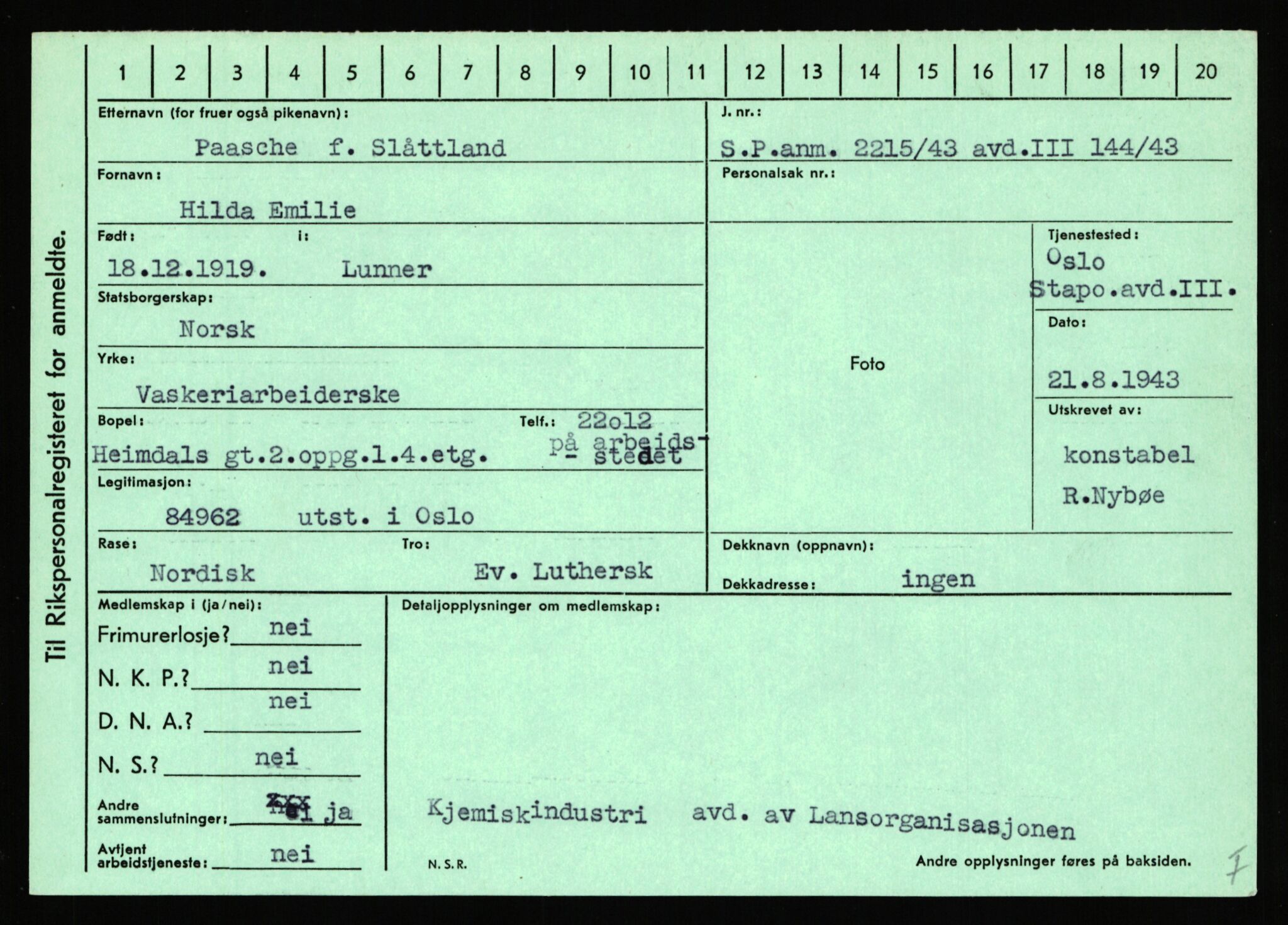 Statspolitiet - Hovedkontoret / Osloavdelingen, AV/RA-S-1329/C/Ca/L0012: Oanæs - Quistgaard	, 1943-1945, p. 2876