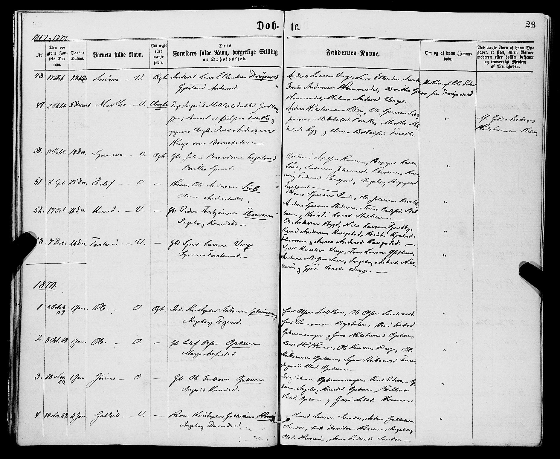 Vossestrand Sokneprestembete, AV/SAB-A-79101/H/Haa: Parish register (official) no. A 1, 1866-1877, p. 23