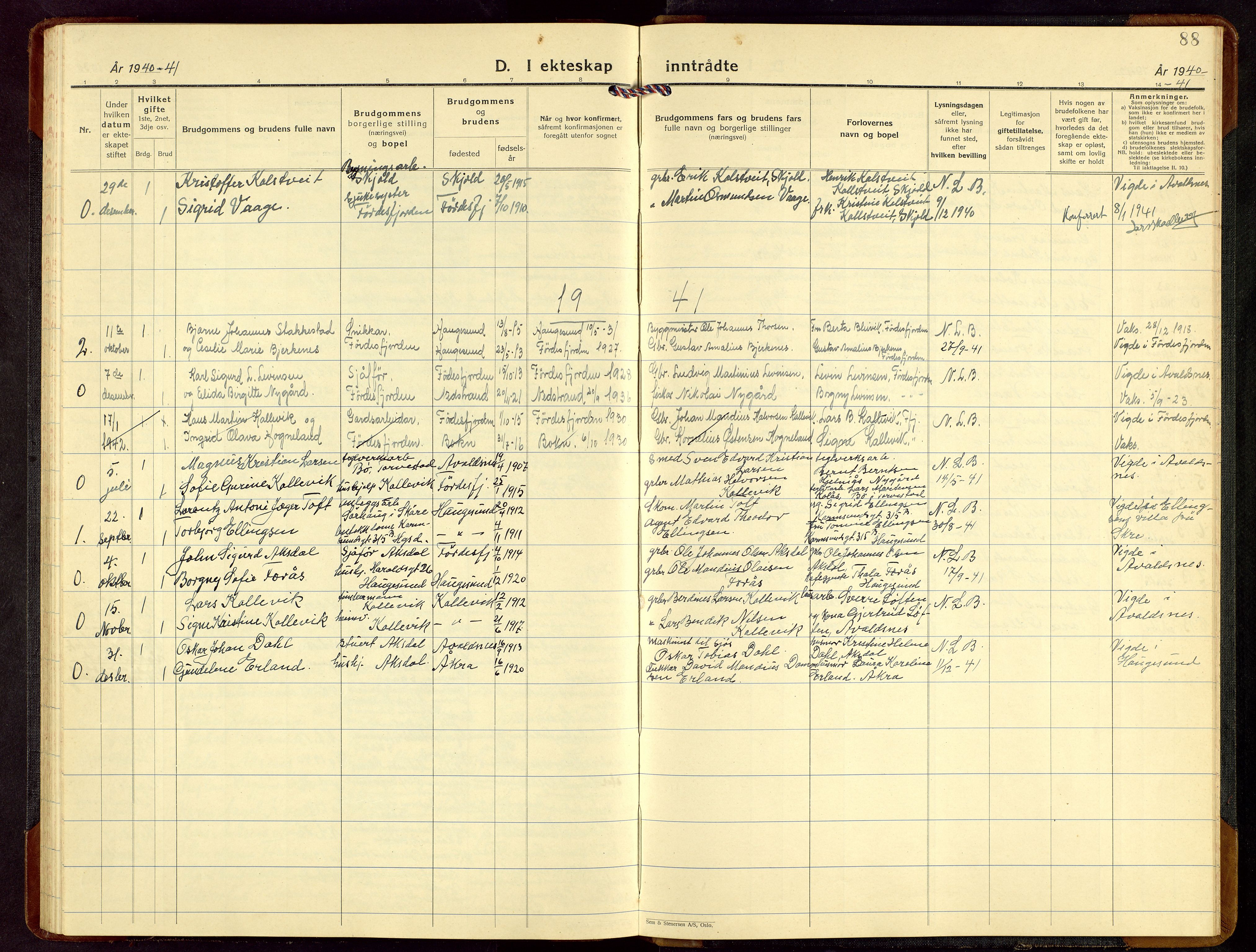 Avaldsnes sokneprestkontor, SAST/A -101851/H/Ha/Hab/L0012: Parish register (copy) no. B 12, 1930-1968, p. 88