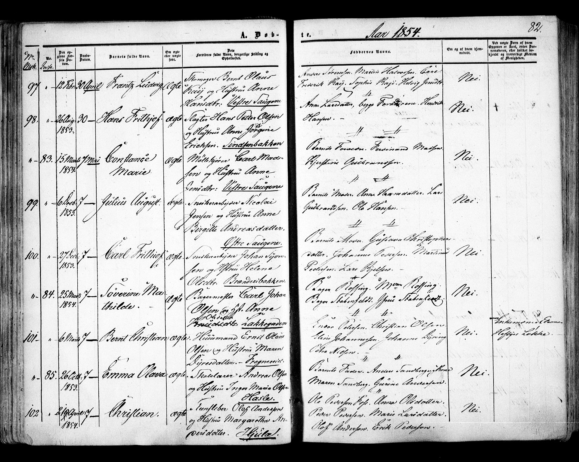 Aker prestekontor kirkebøker, SAO/A-10861/F/L0020: Parish register (official) no. 20, 1853-1857, p. 82