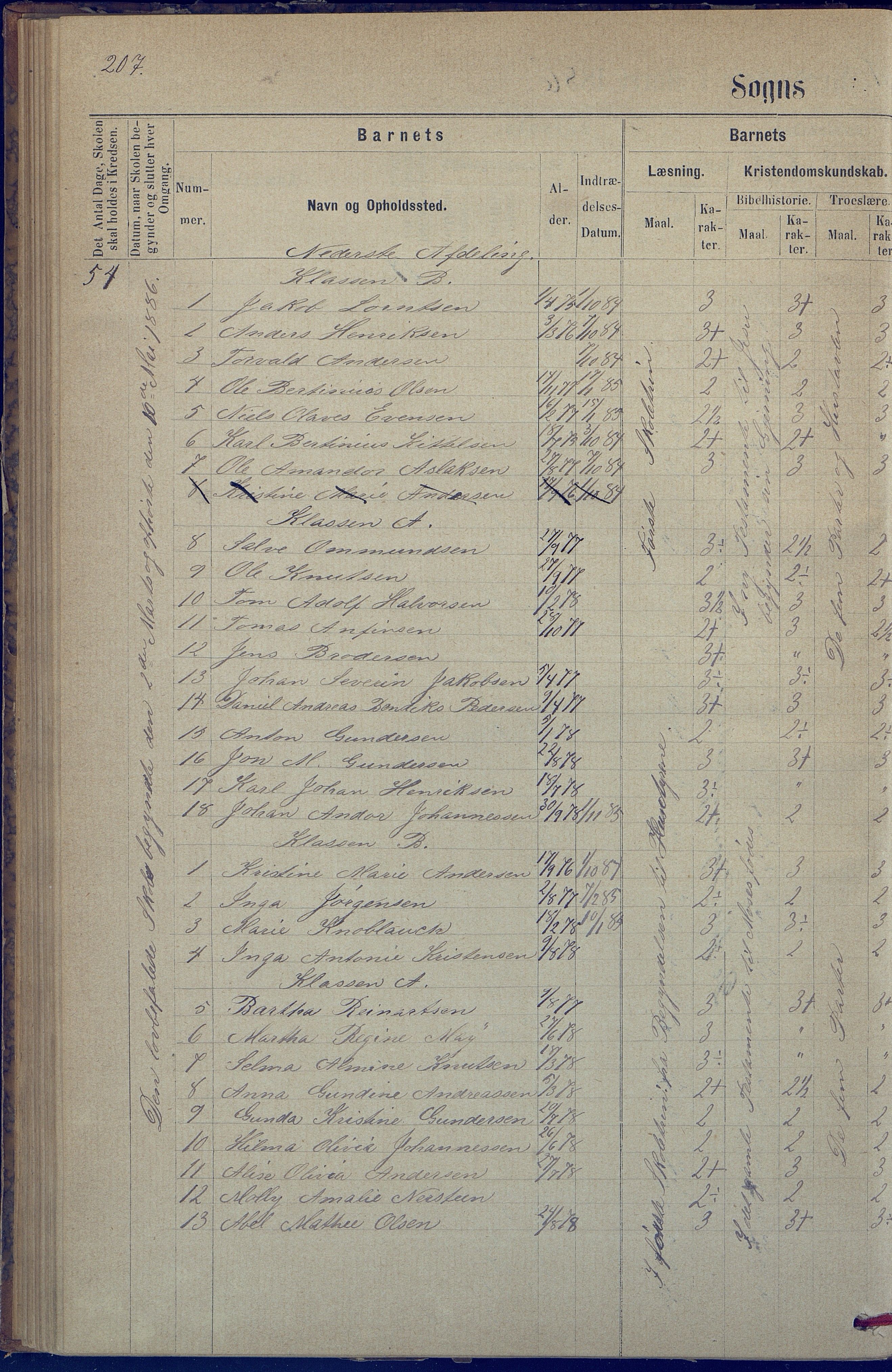 Hisøy kommune frem til 1991, AAKS/KA0922-PK/31/L0005: Skoleprotokoll, 1877-1892, p. 207