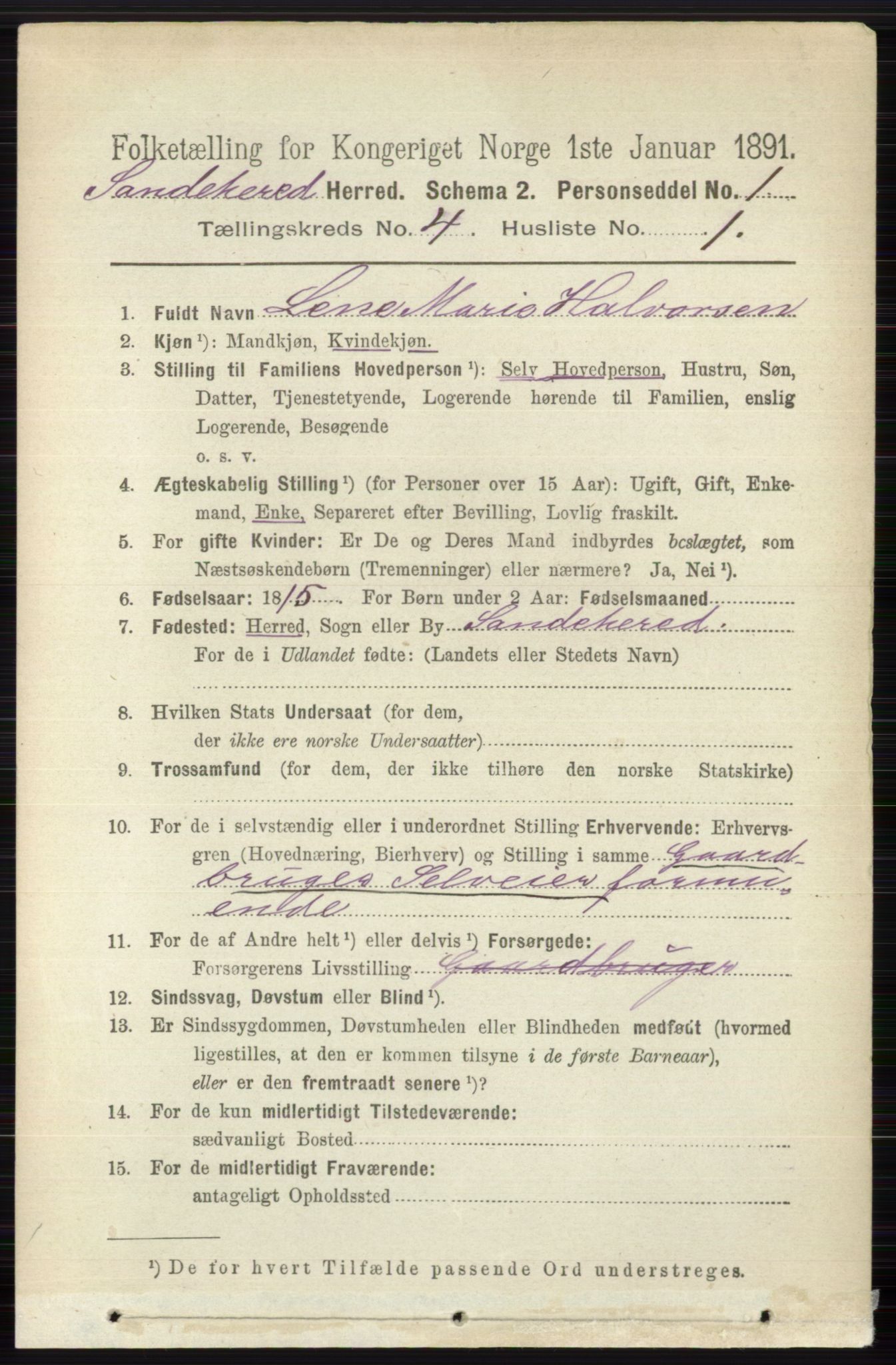 RA, 1891 census for 0724 Sandeherred, 1891, p. 2349