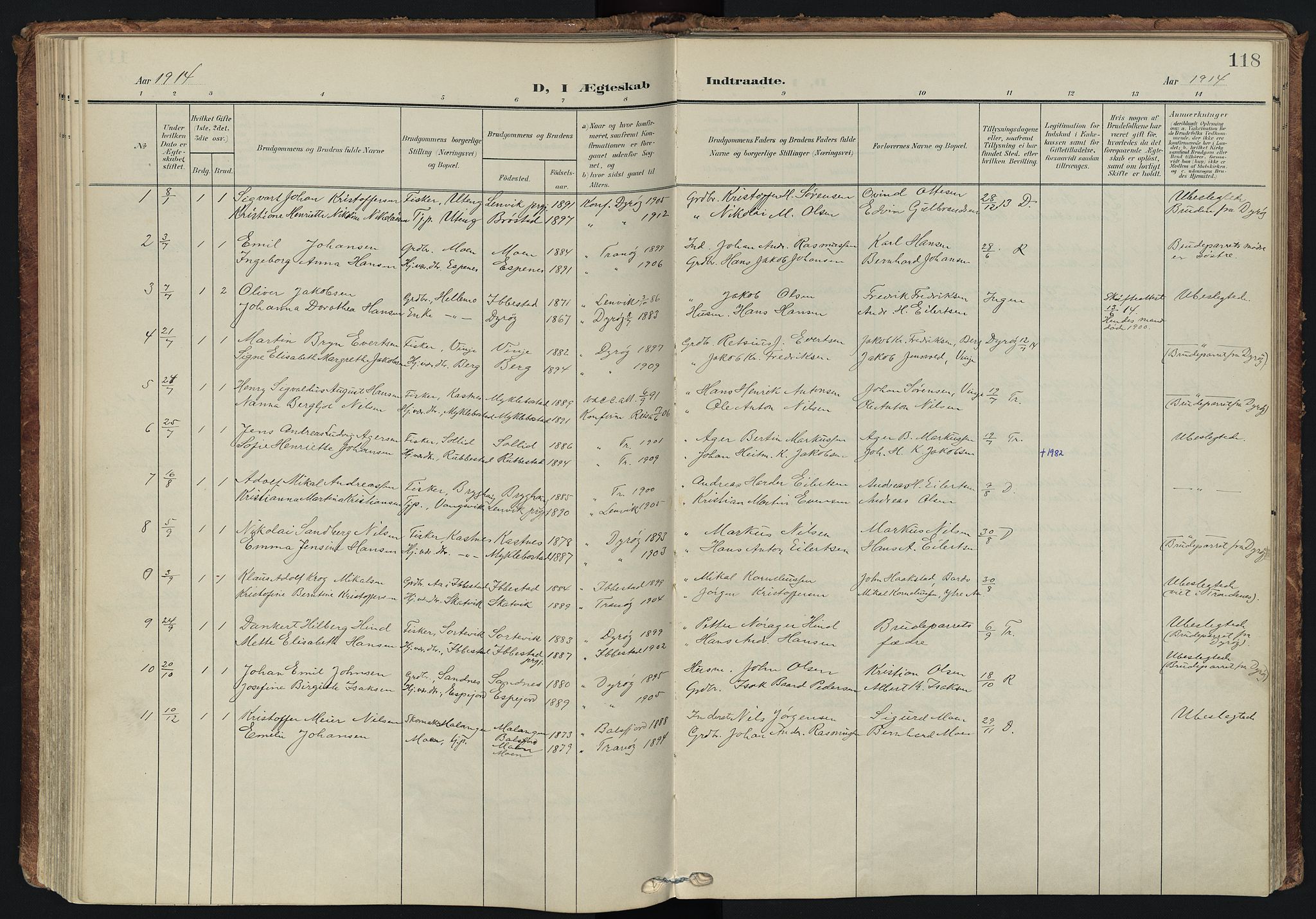 Tranøy sokneprestkontor, SATØ/S-1313/I/Ia/Iaa/L0014kirke: Parish register (official) no. 14, 1905-1919, p. 118
