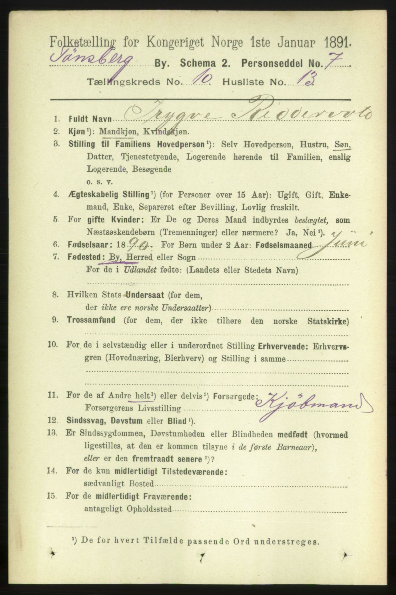 RA, 1891 census for 0705 Tønsberg, 1891, p. 3767