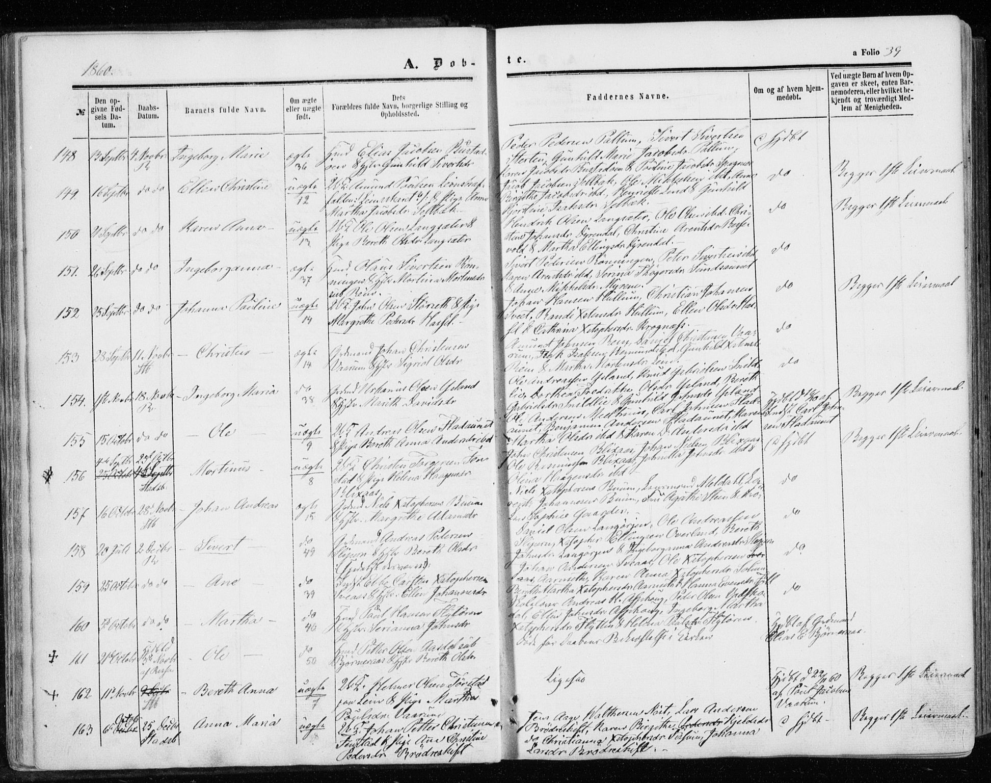 Ministerialprotokoller, klokkerbøker og fødselsregistre - Sør-Trøndelag, SAT/A-1456/646/L0612: Parish register (official) no. 646A10, 1858-1869, p. 39