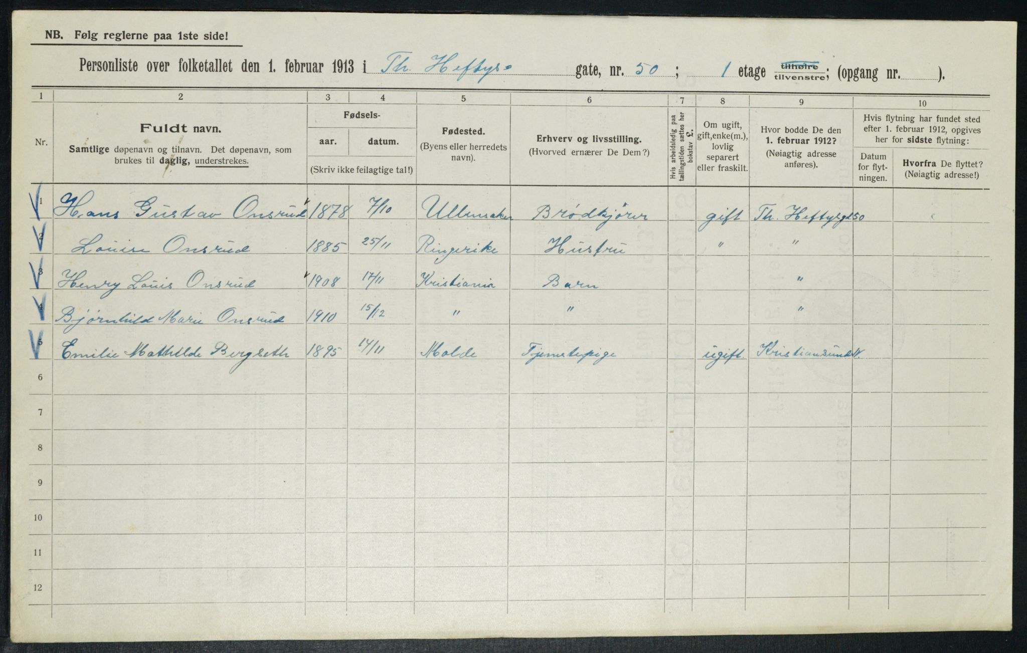 OBA, Municipal Census 1913 for Kristiania, 1913, p. 109251