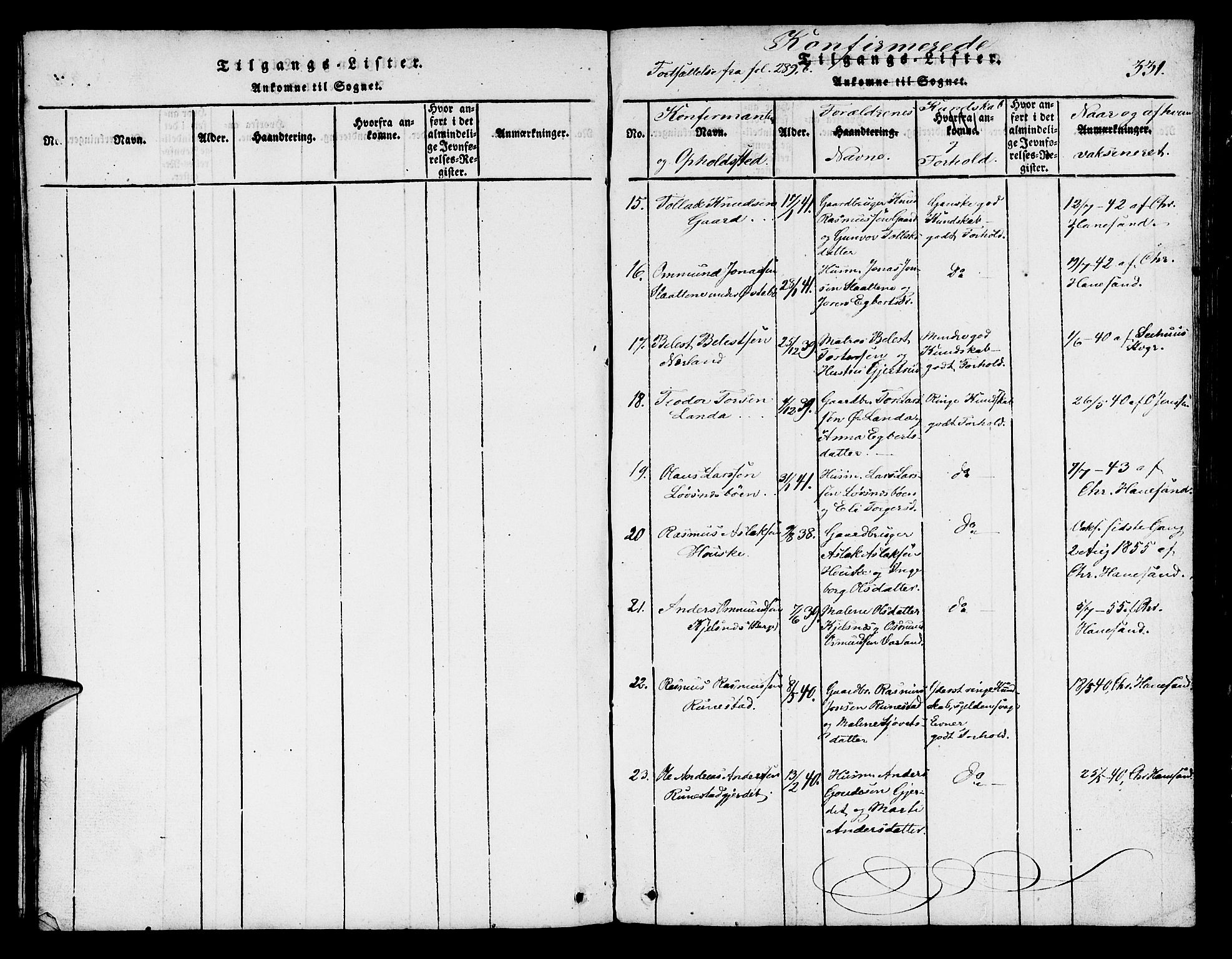 Finnøy sokneprestkontor, AV/SAST-A-101825/H/Ha/Hab/L0001: Parish register (copy) no. B 1, 1816-1856, p. 331