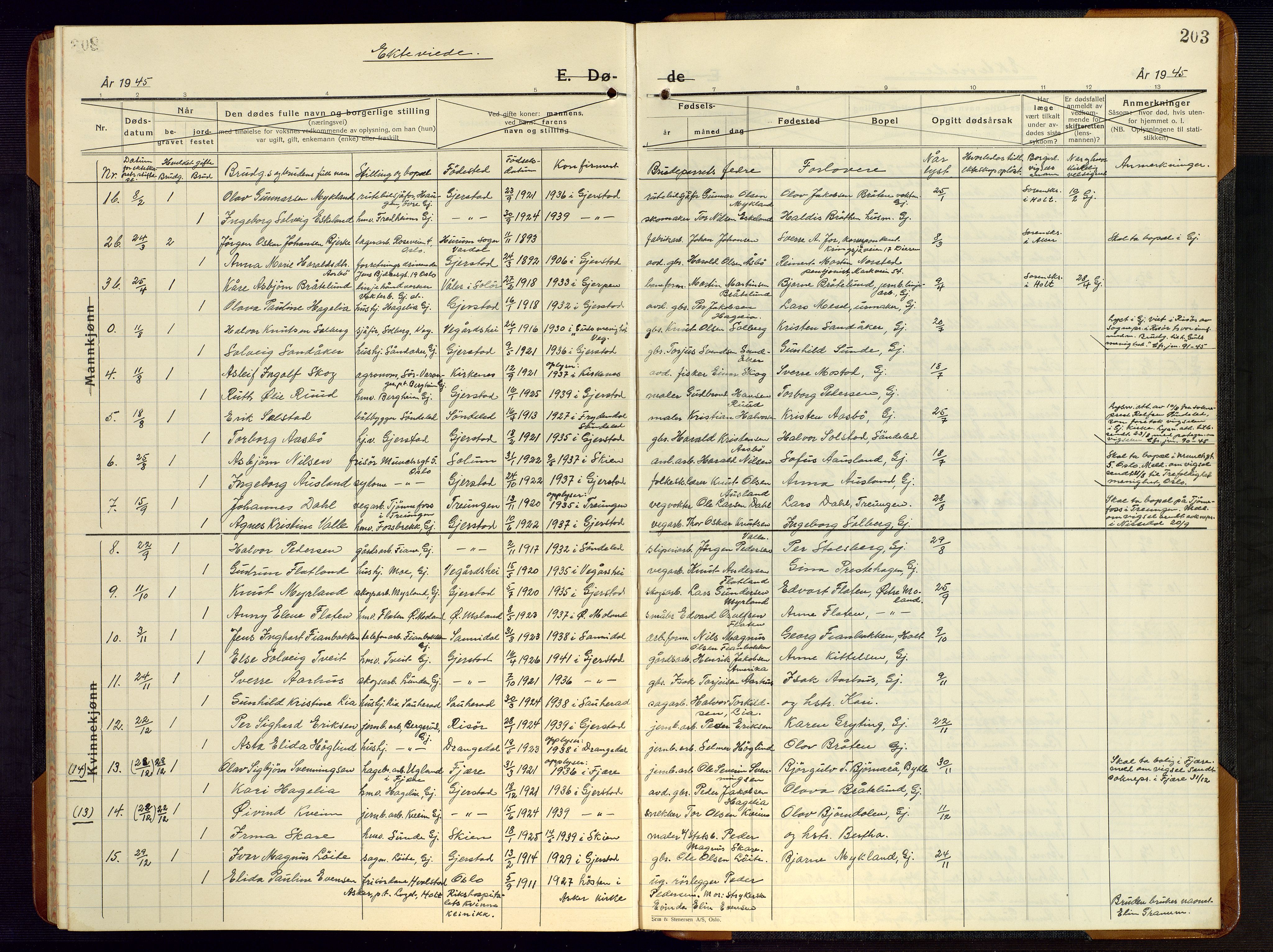 Gjerstad sokneprestkontor, AV/SAK-1111-0014/F/Fb/Fba/L0009: Parish register (copy) no. B 9, 1925-1946, p. 203