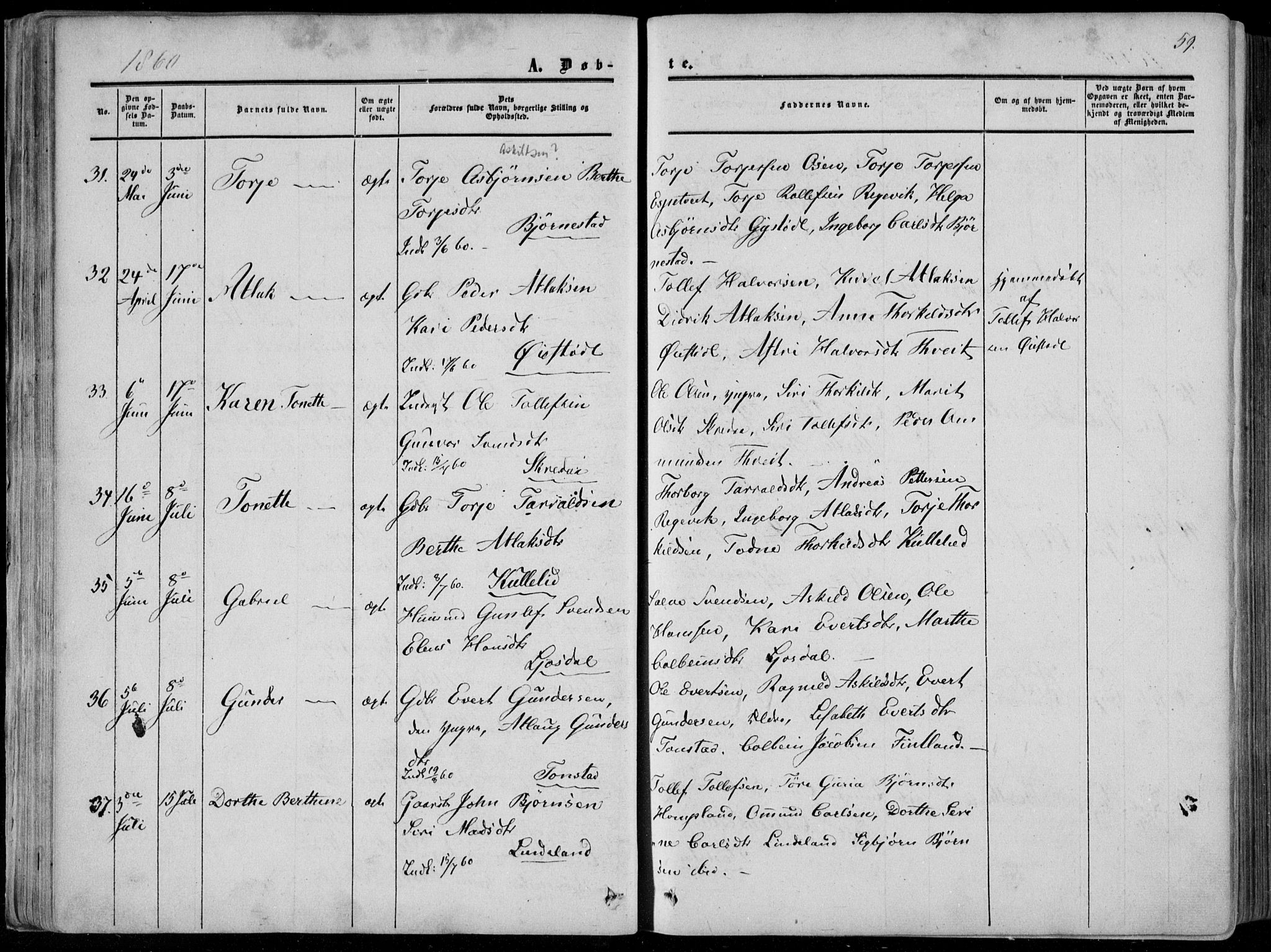 Sirdal sokneprestkontor, AV/SAK-1111-0036/F/Fa/Fab/L0002: Parish register (official) no. A 2, 1855-1874, p. 59