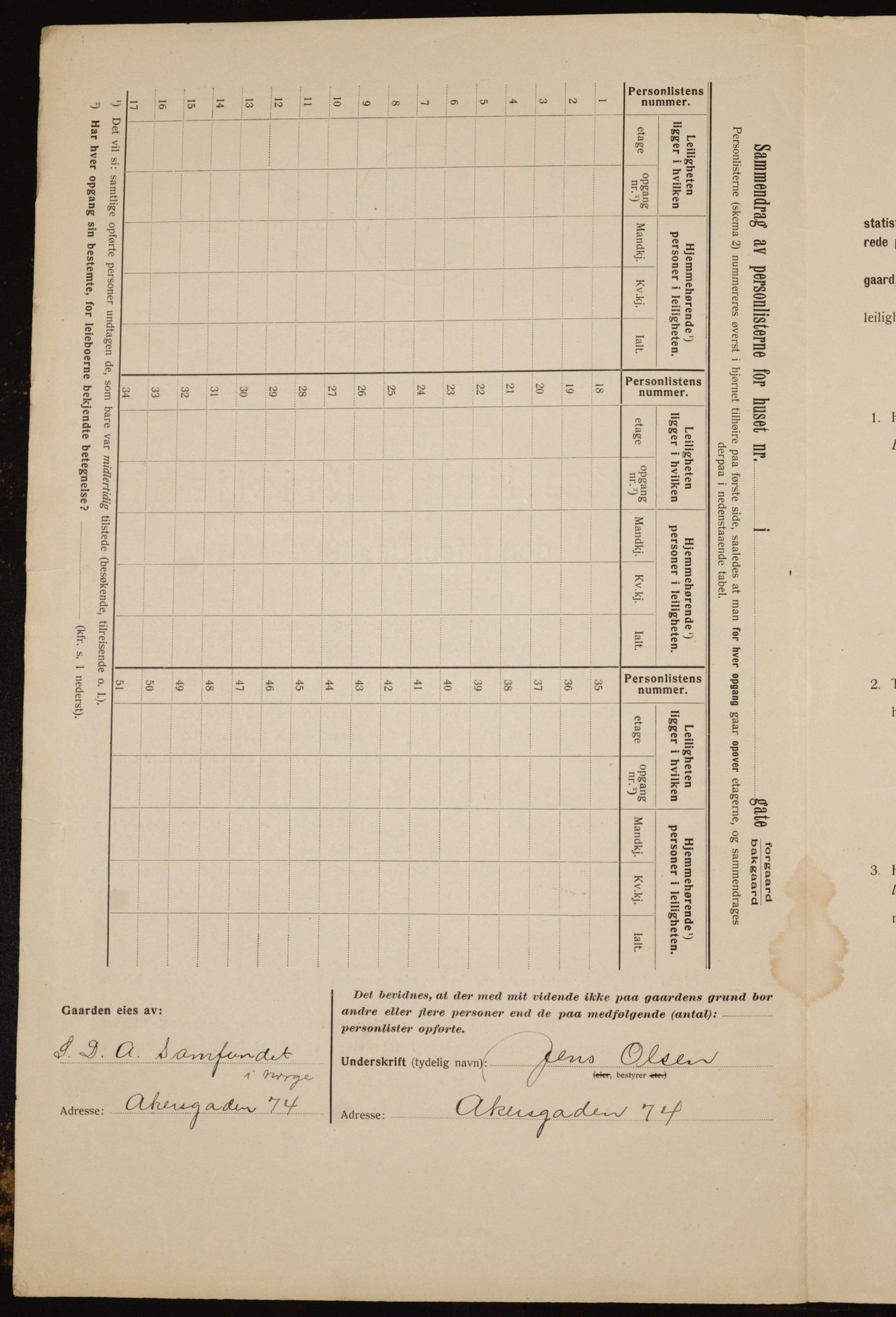 OBA, Municipal Census 1912 for Kristiania, 1912, p. 827