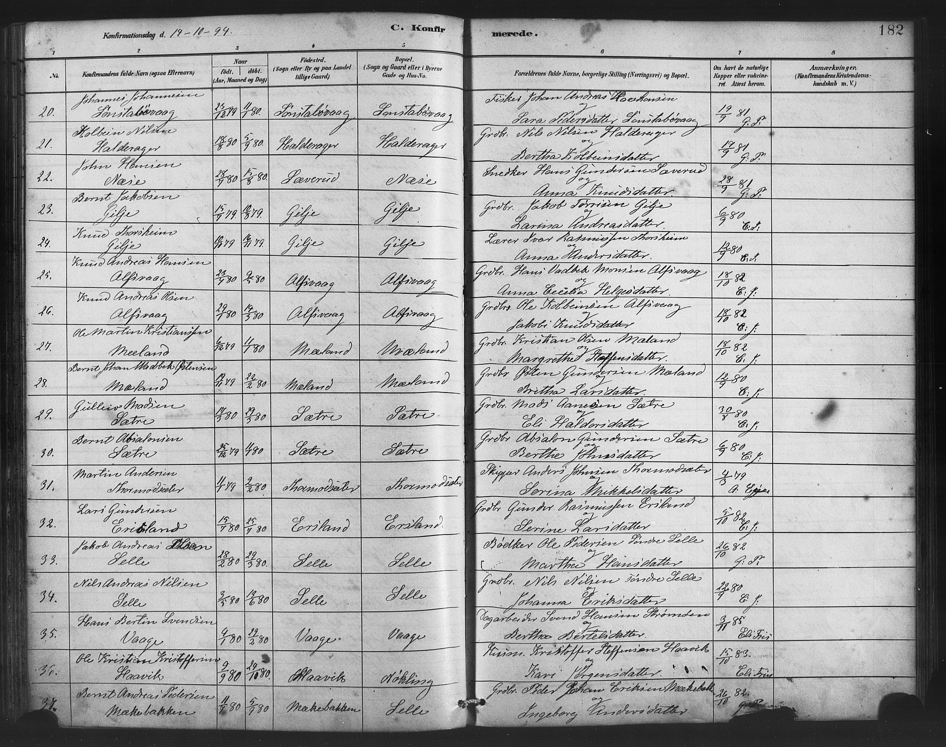 Finnås sokneprestembete, SAB/A-99925/H/Ha/Haa/Haac/L0001: Parish register (official) no. C 1, 1881-1894, p. 182