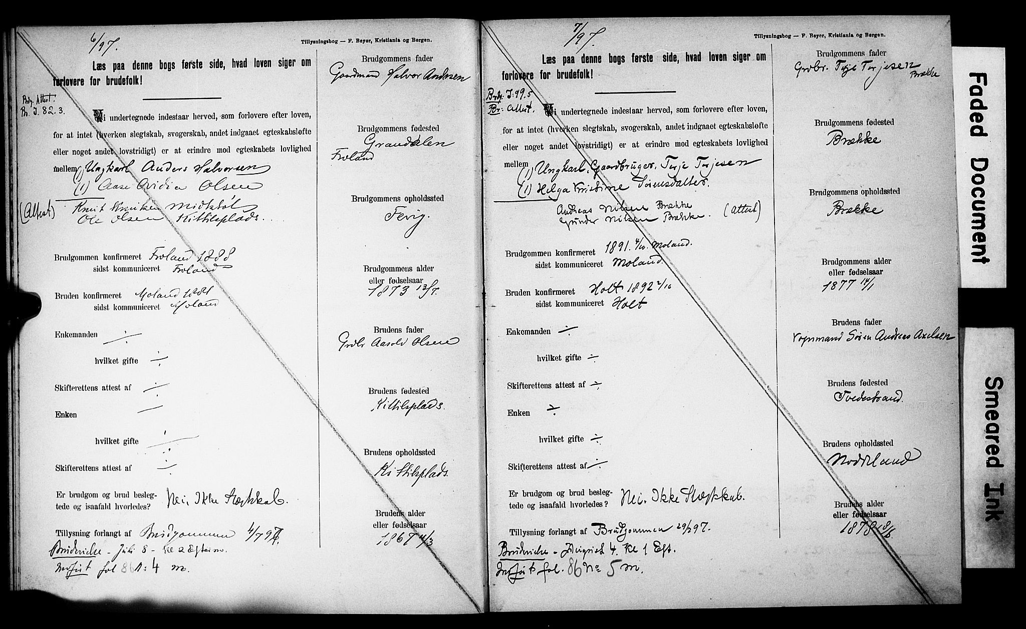 Austre Moland sokneprestkontor, AV/SAK-1111-0001/F/Fe/L0001: Banns register no. A VI 10, 1895-1902