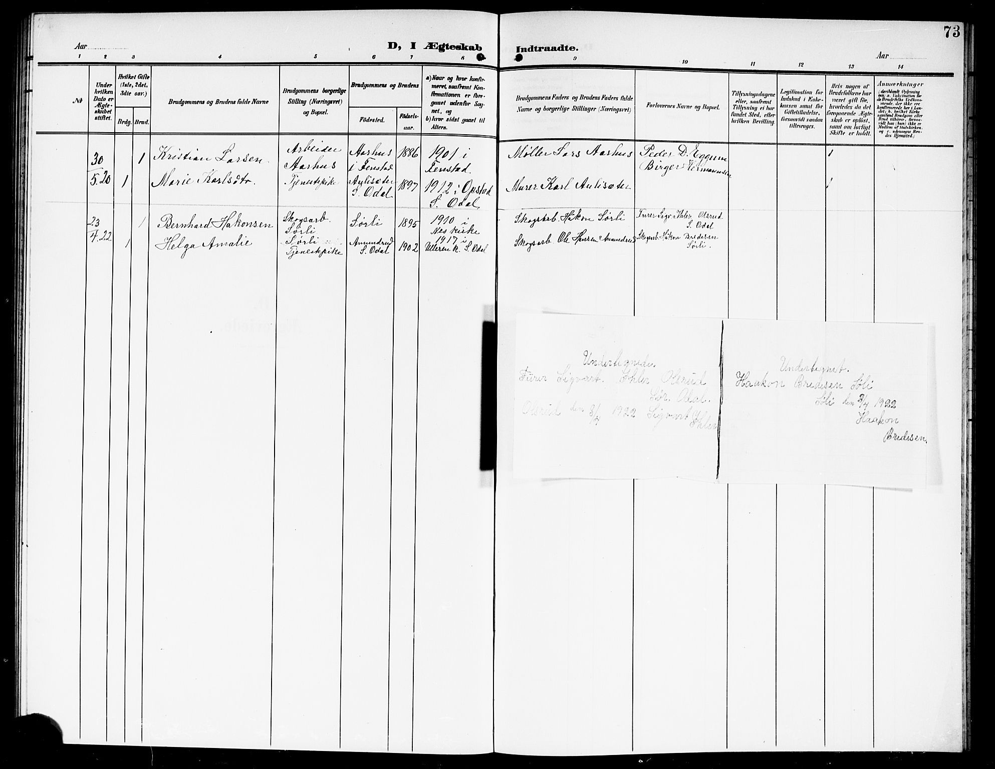 Nes prestekontor Kirkebøker, AV/SAO-A-10410/G/Gd/L0001: Parish register (copy) no. IV 1, 1907-1922, p. 73