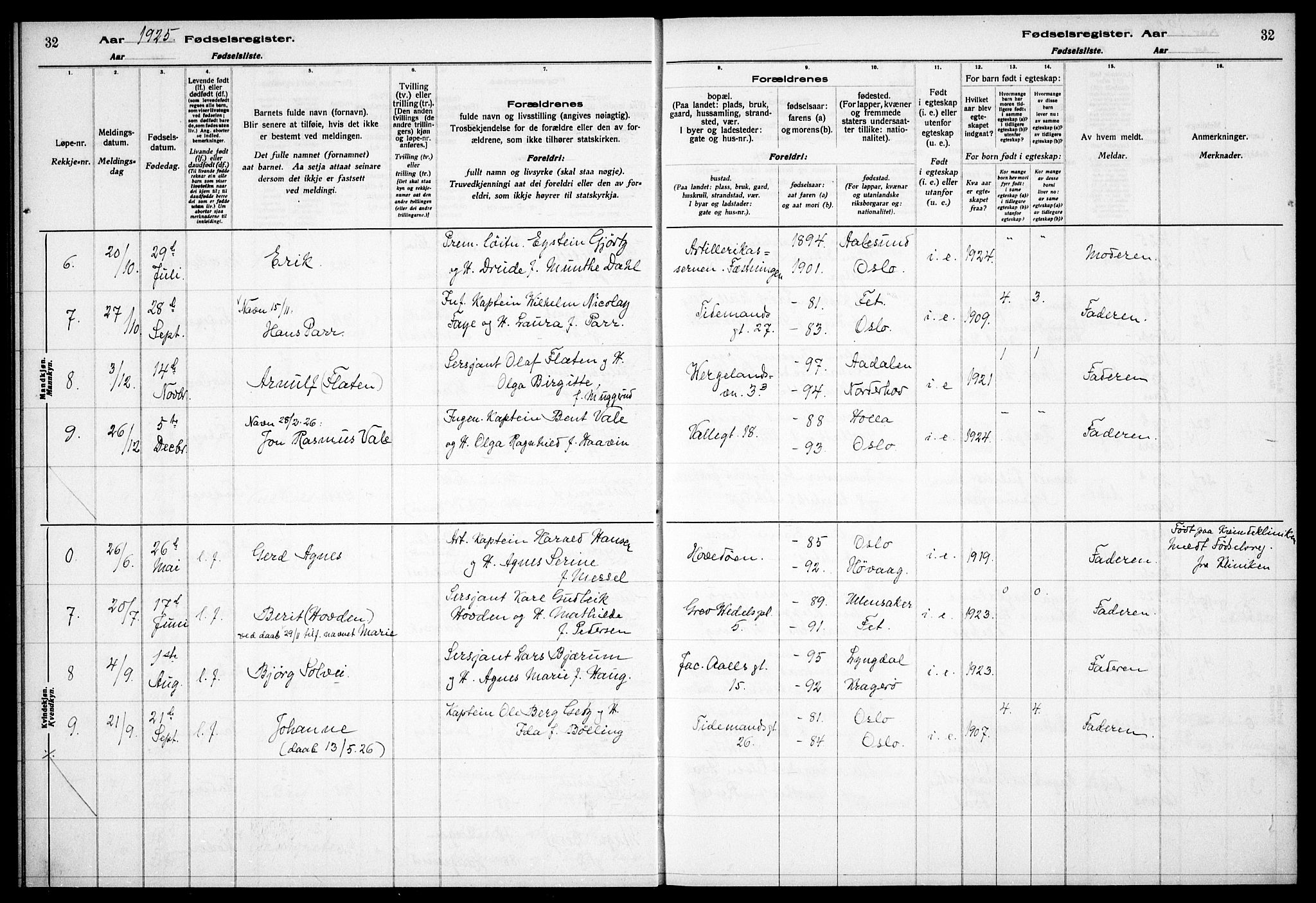 Garnisonsmenigheten Kirkebøker, SAO/A-10846/J/Ja/L0001: Birth register no. 1, 1916-1938, p. 32