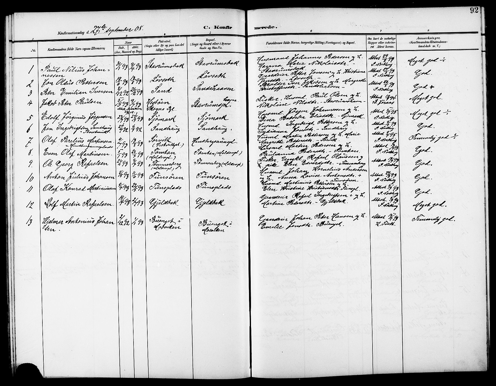Ministerialprotokoller, klokkerbøker og fødselsregistre - Nord-Trøndelag, SAT/A-1458/744/L0424: Parish register (copy) no. 744C03, 1906-1923, p. 92