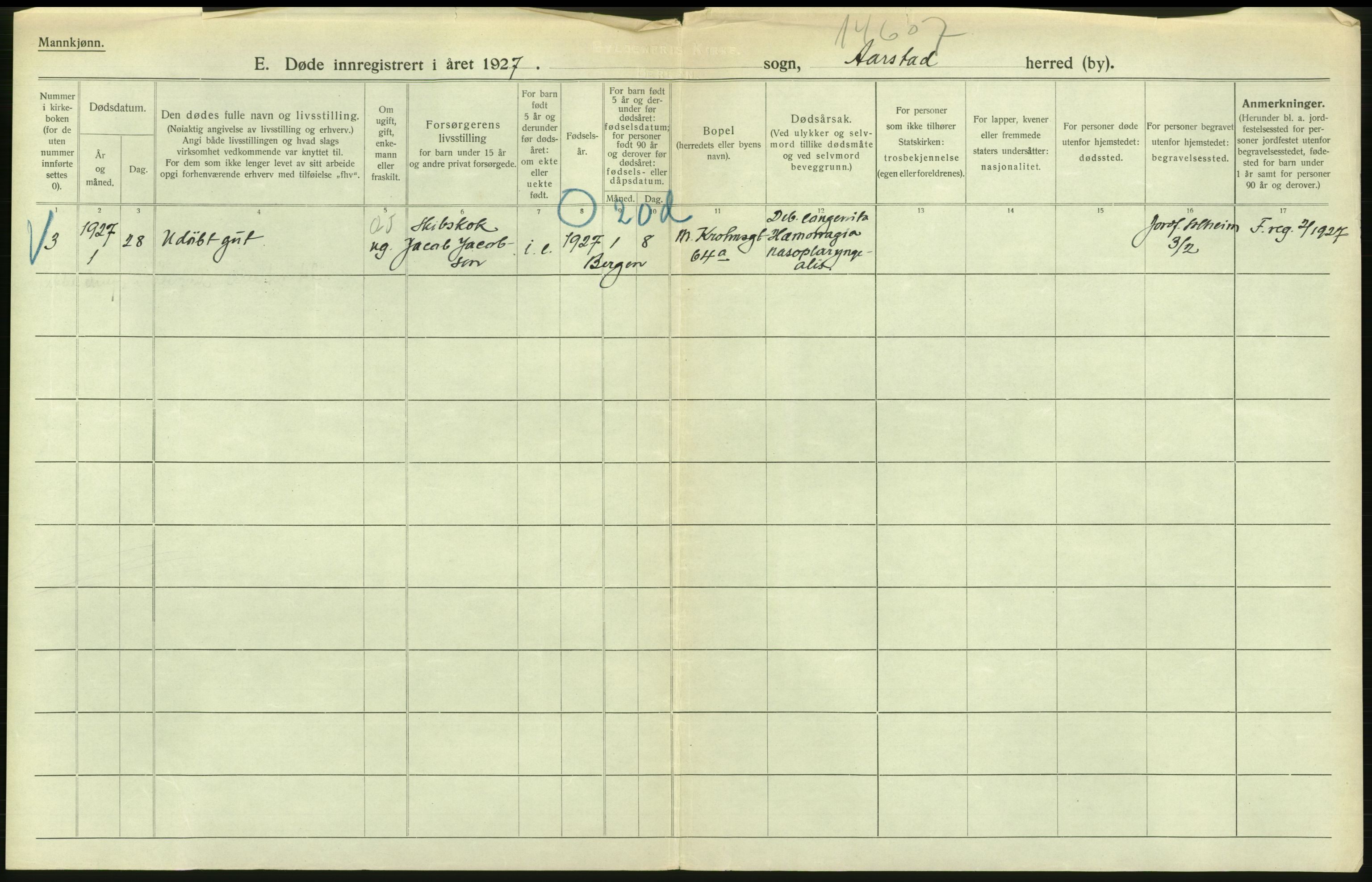 Statistisk sentralbyrå, Sosiodemografiske emner, Befolkning, RA/S-2228/D/Df/Dfc/Dfcg/L0028: Bergen: Gifte, døde., 1927, p. 670