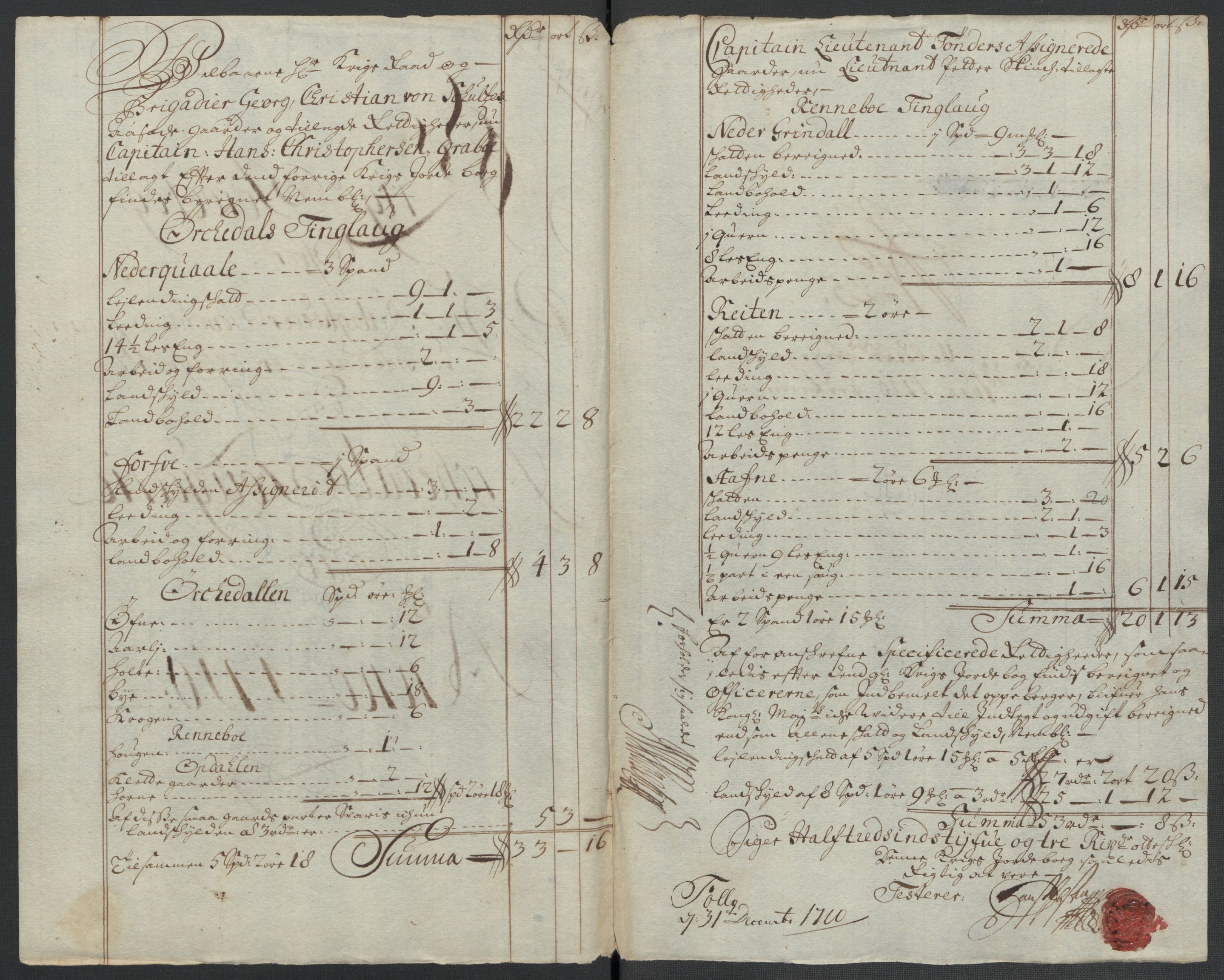 Rentekammeret inntil 1814, Reviderte regnskaper, Fogderegnskap, RA/EA-4092/R60/L3960: Fogderegnskap Orkdal og Gauldal, 1710, p. 319