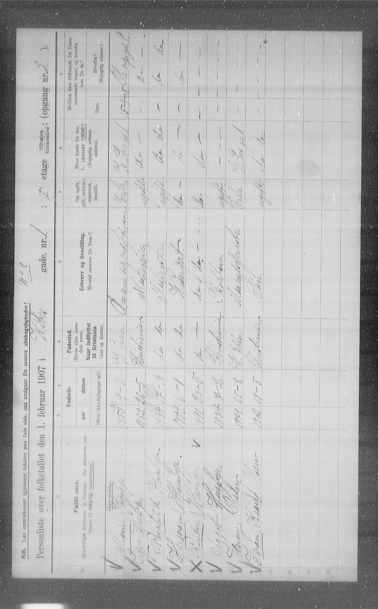 OBA, Municipal Census 1907 for Kristiania, 1907, p. 62353