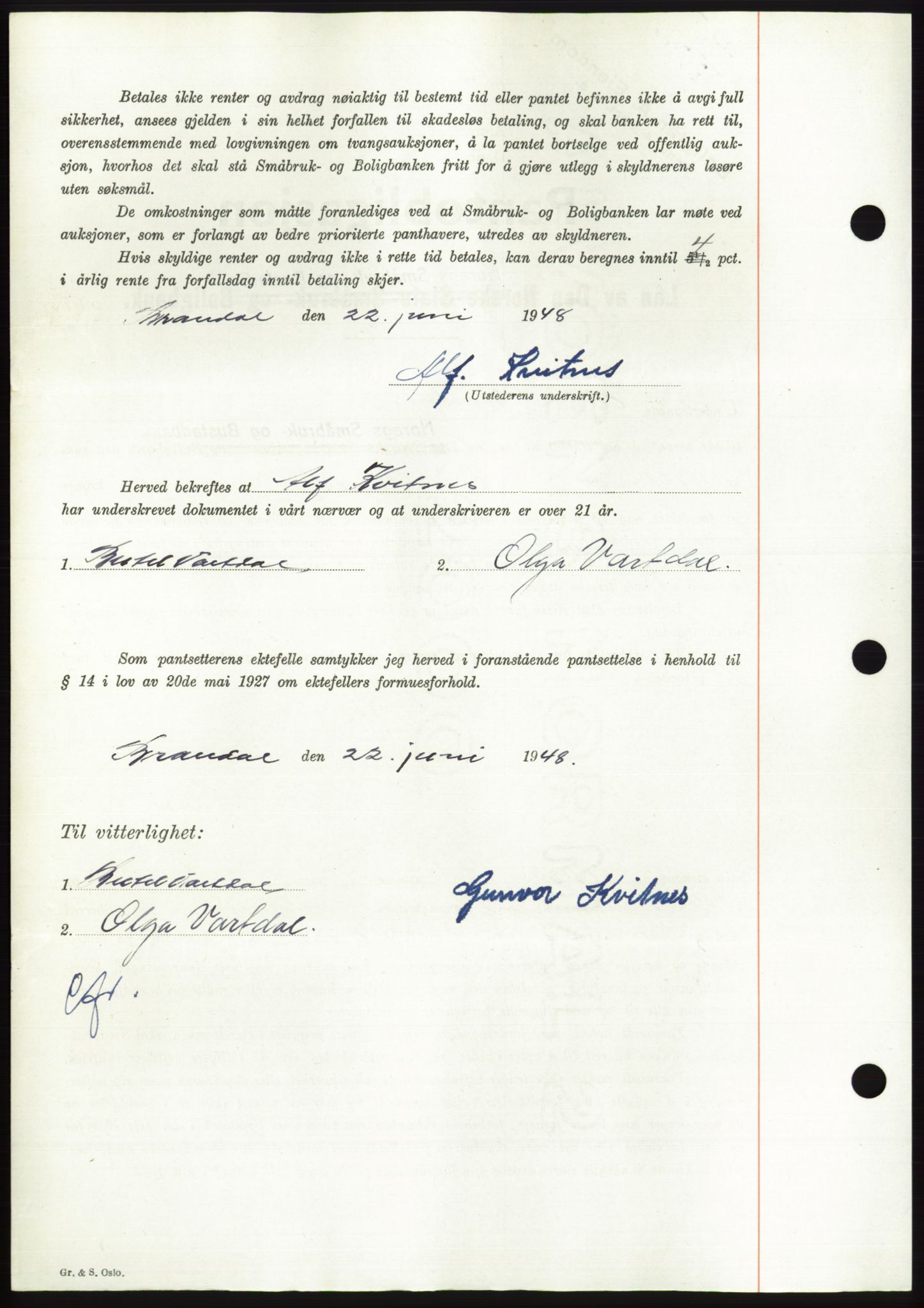 Søre Sunnmøre sorenskriveri, AV/SAT-A-4122/1/2/2C/L0116: Mortgage book no. 4B, 1948-1949, Diary no: : 995/1948